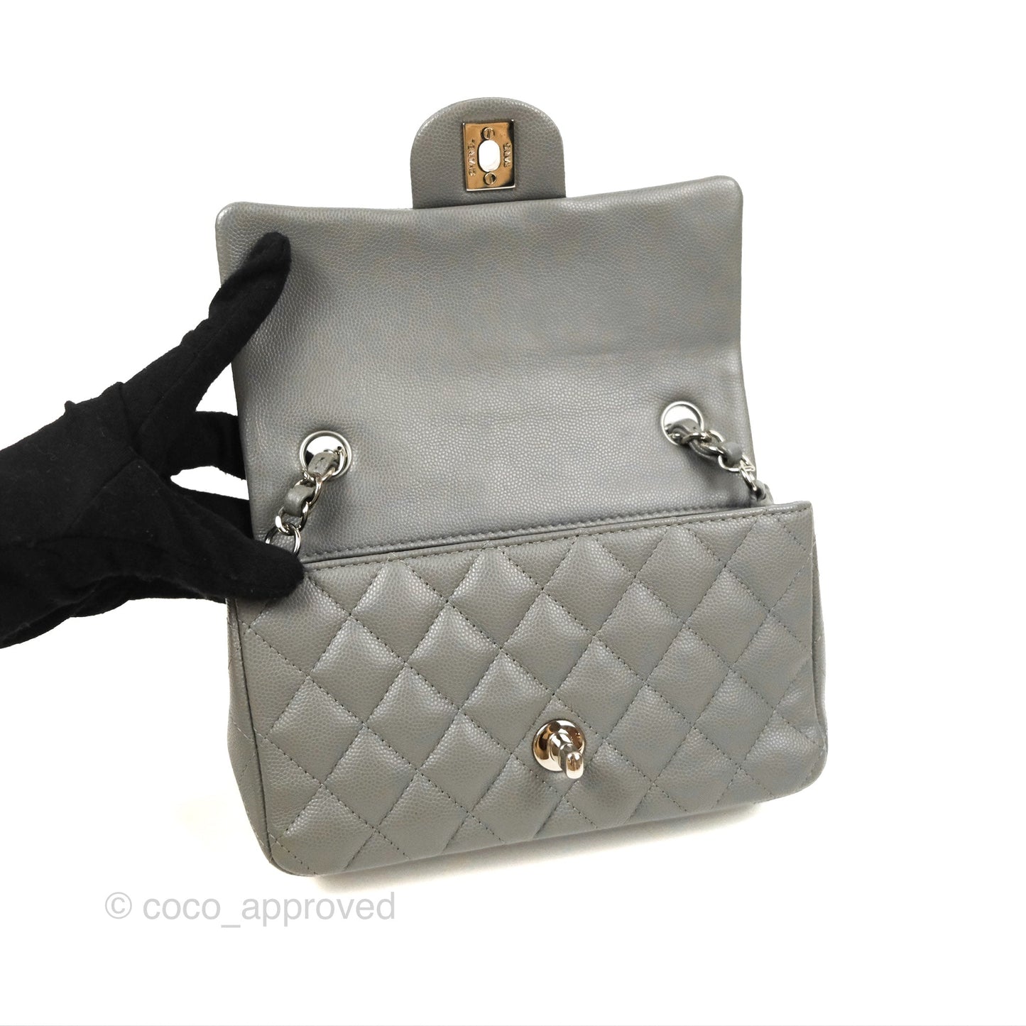 Chanel Quilted Mini Rectangular Flap Grey Caviar Silver Hardware 17B