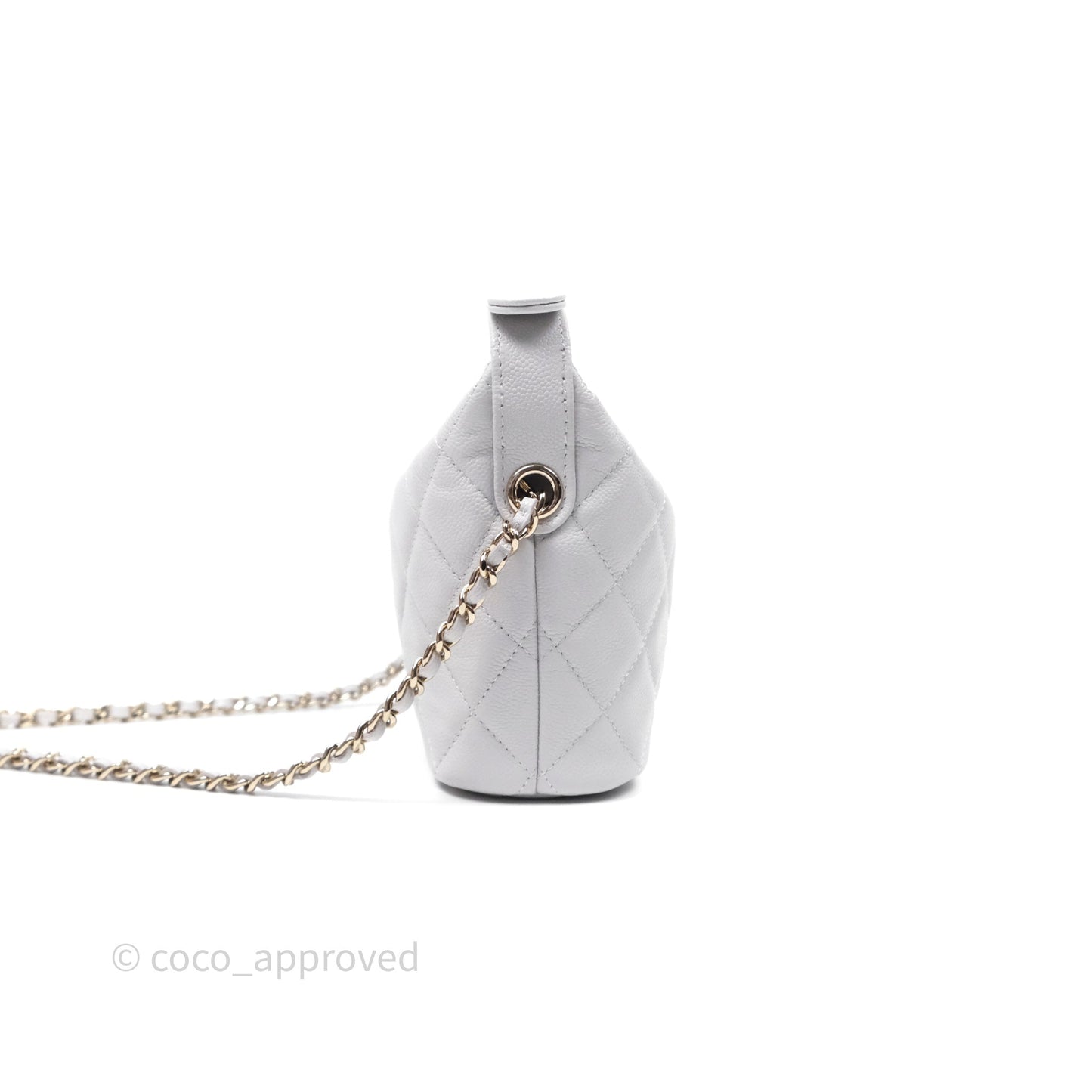 Chanel Quilted Hobo With Chain Light Grey Caviar Gold Hardware 25C