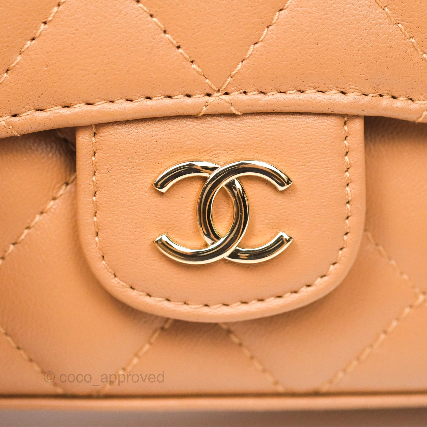 Chanel Mini Handle Clutch With Chain Caramel Lambskin Gold Hardware