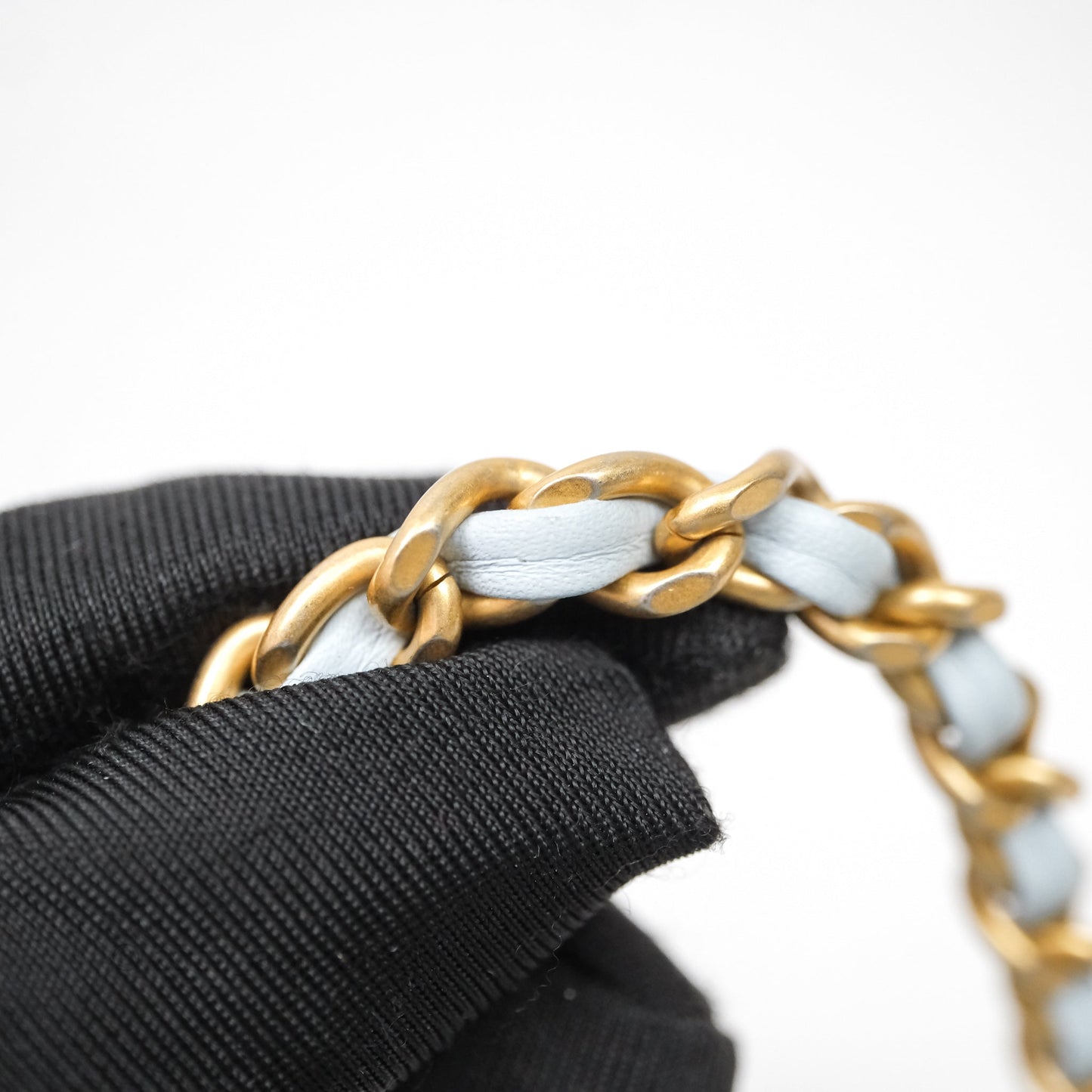 Chanel Pearl Crush Mini Rectangular Light Blue Lambskin Aged Gold Hardware