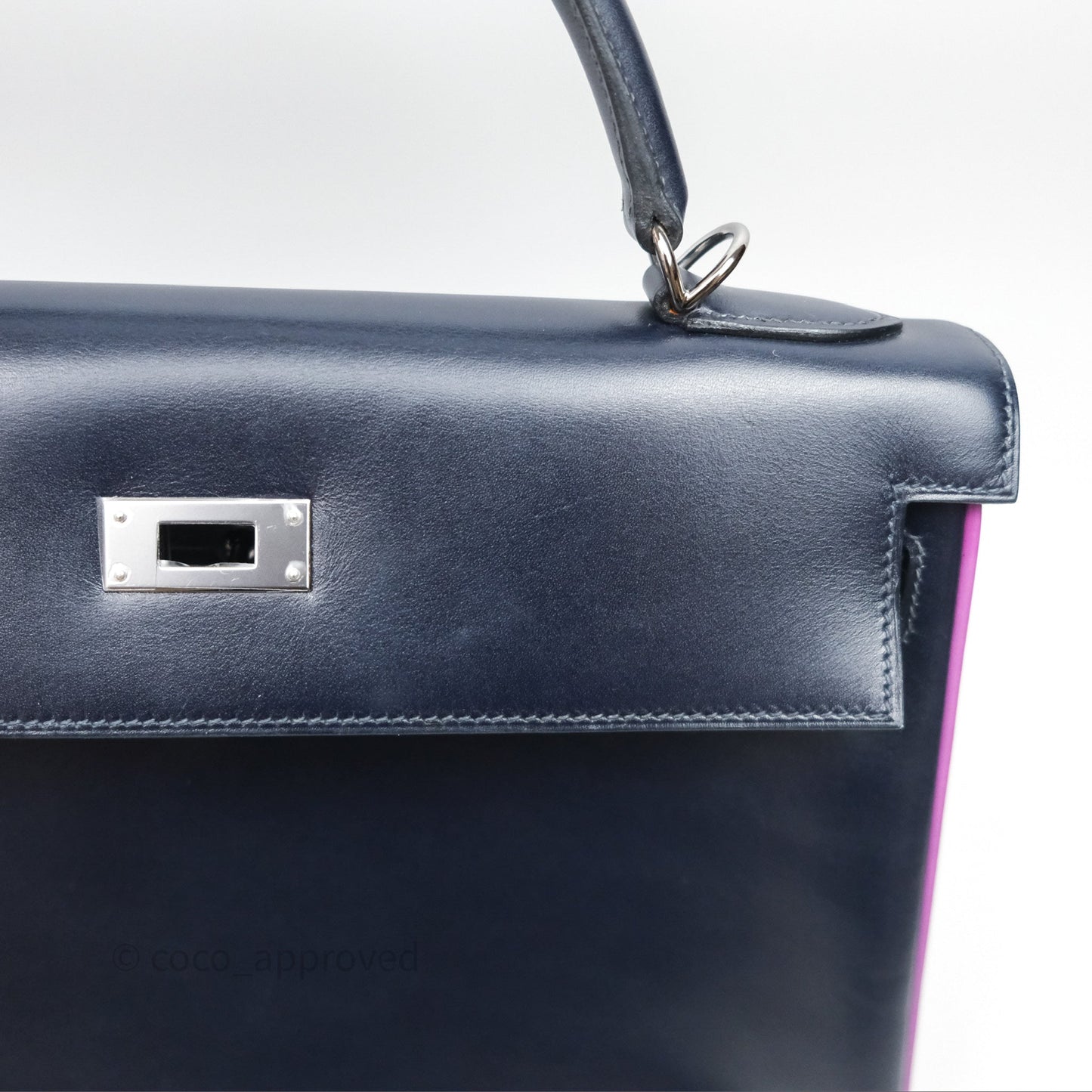 Hermès Vintage Kelly 32 Retourn Navy/Purple Box Leather Palladium Hardware