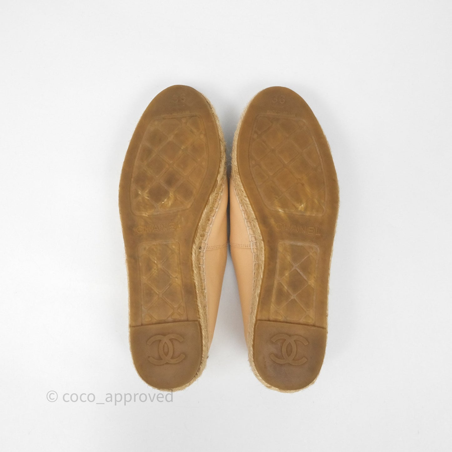Chanel CC Espadrilles Beige Black Lambskin Size 36