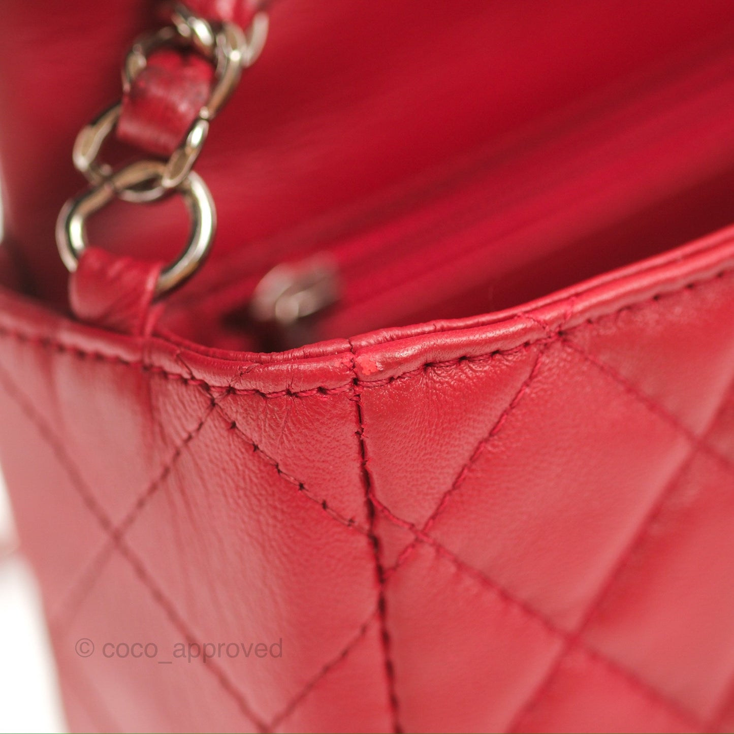 Chanel Quilted Mini Rectangular Flap Red Lambskin Silver Hardware