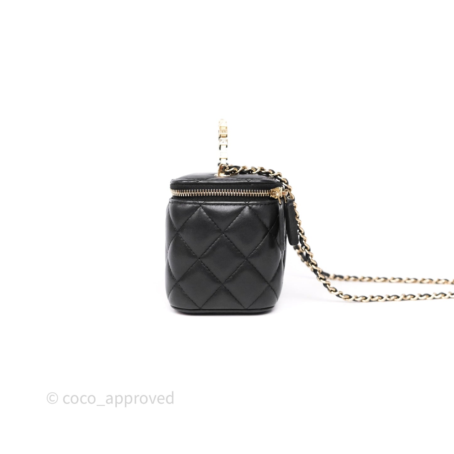 Chanel Crystals Top Handle Vanity Rectangular Black Lambskin Gold Hardware