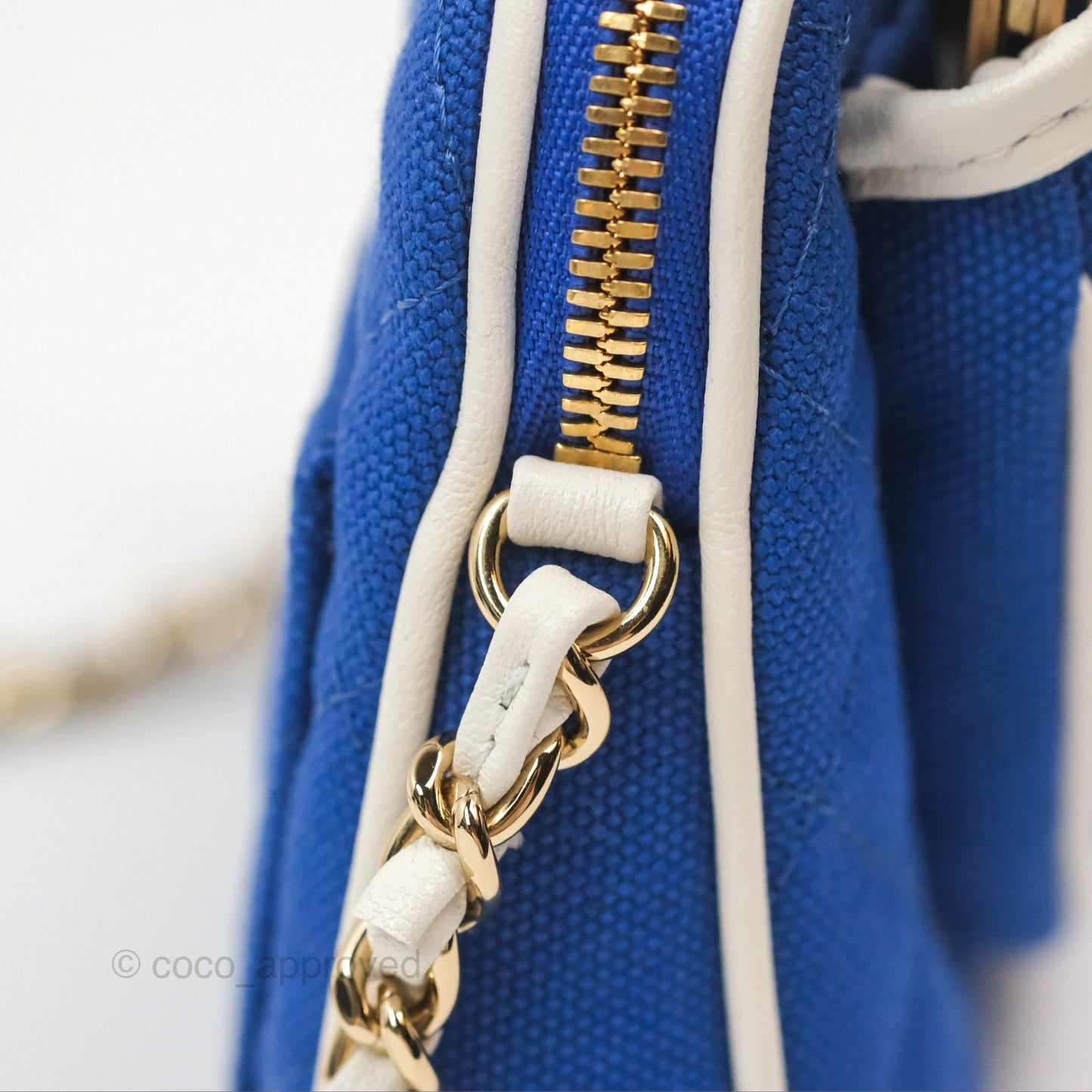 Chanel Mini Tennis Racket Clutch with Chain Blue White Cotton 23C