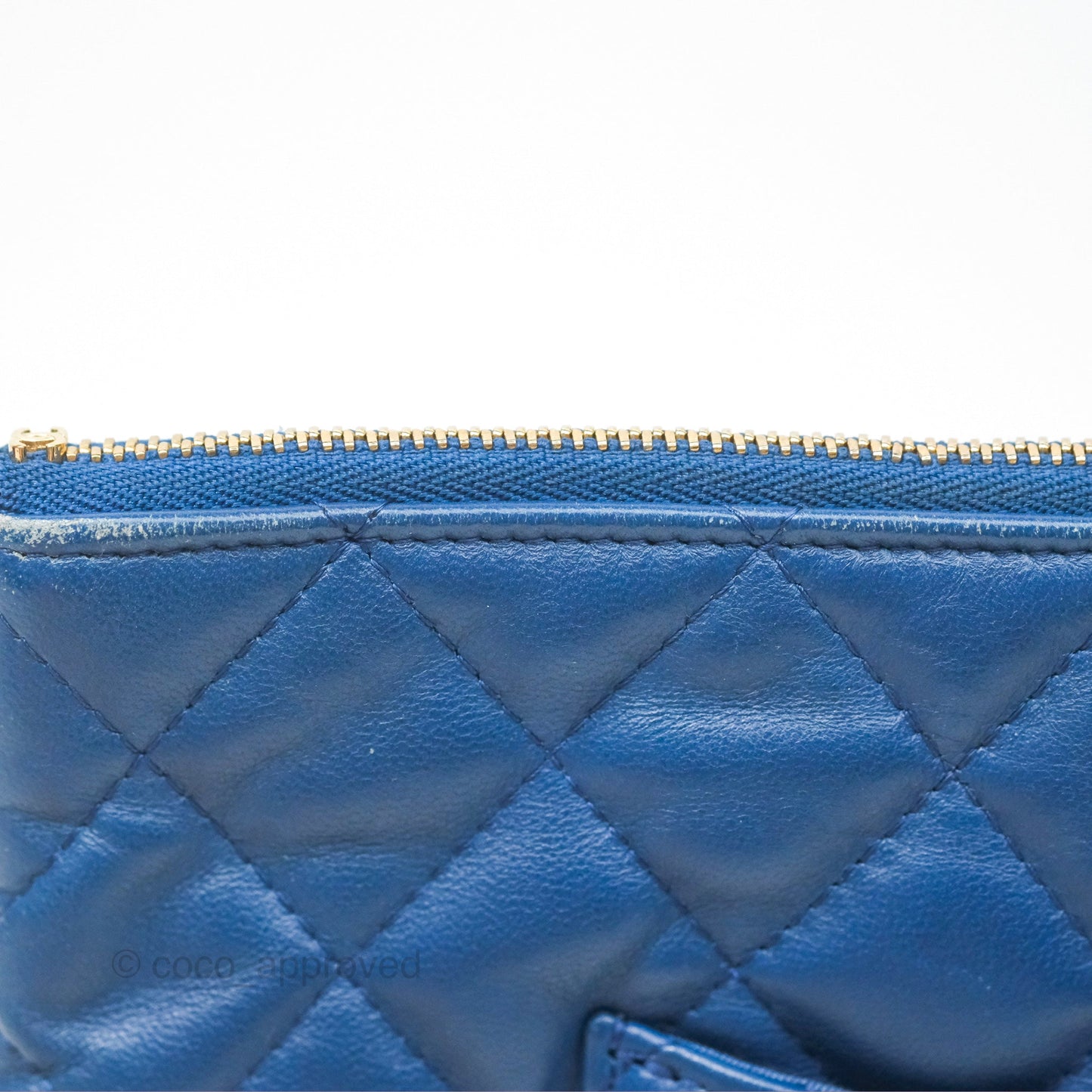 Chanel Medium Quilted O Case Blue Lambskin Gold Hardware