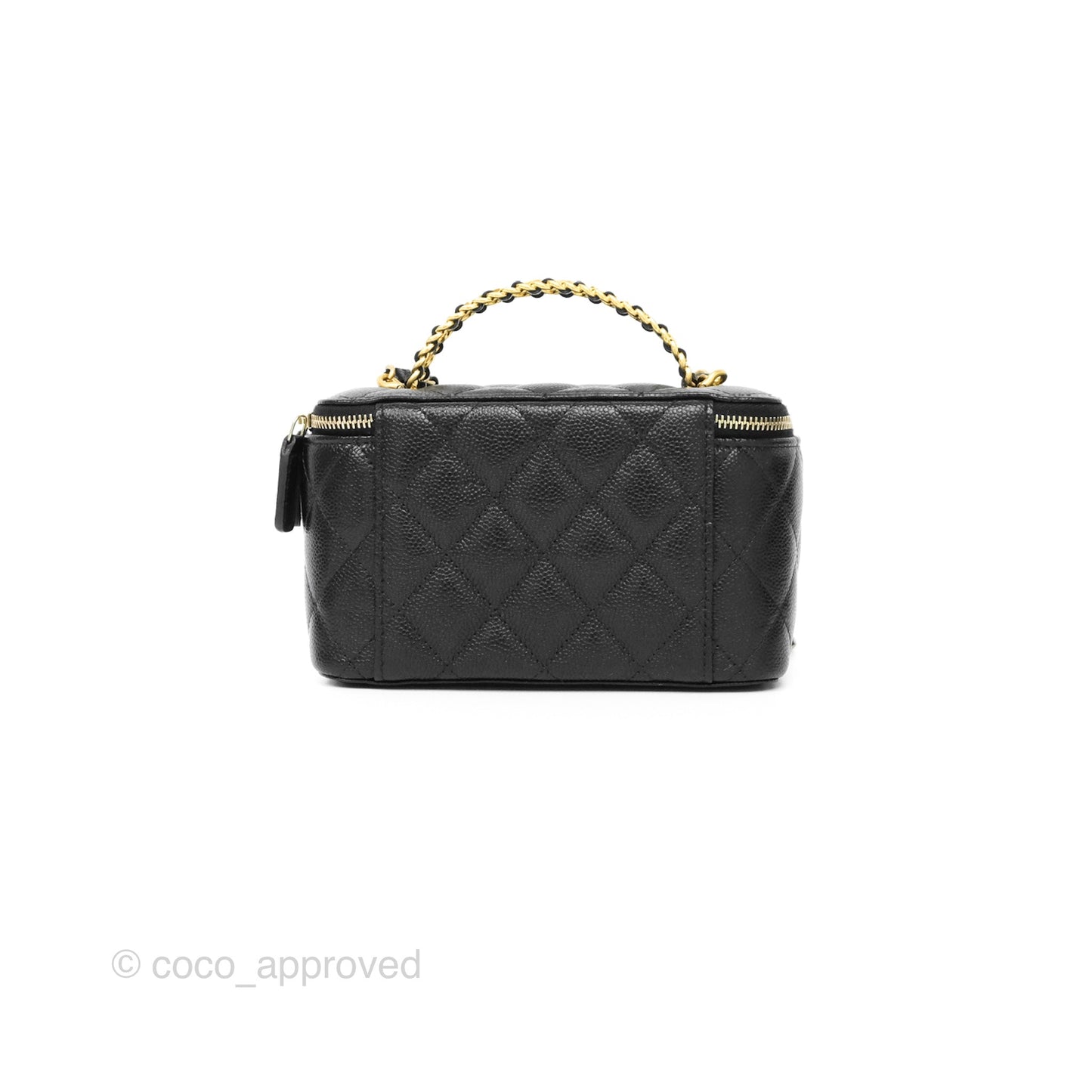 Chanel Logo Top Handle Vanity Rectangular Black Caviar Aged Gold Hardware