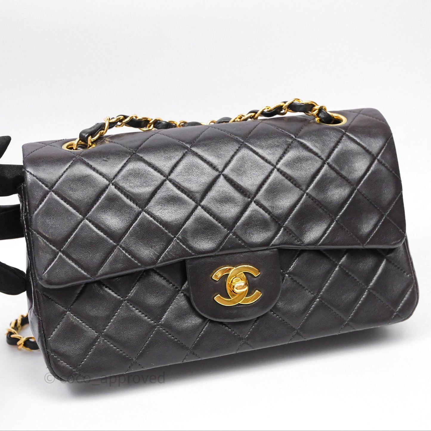 Chanel Vintage Lambskin Small Double Flap Bag Black Gold Hardware