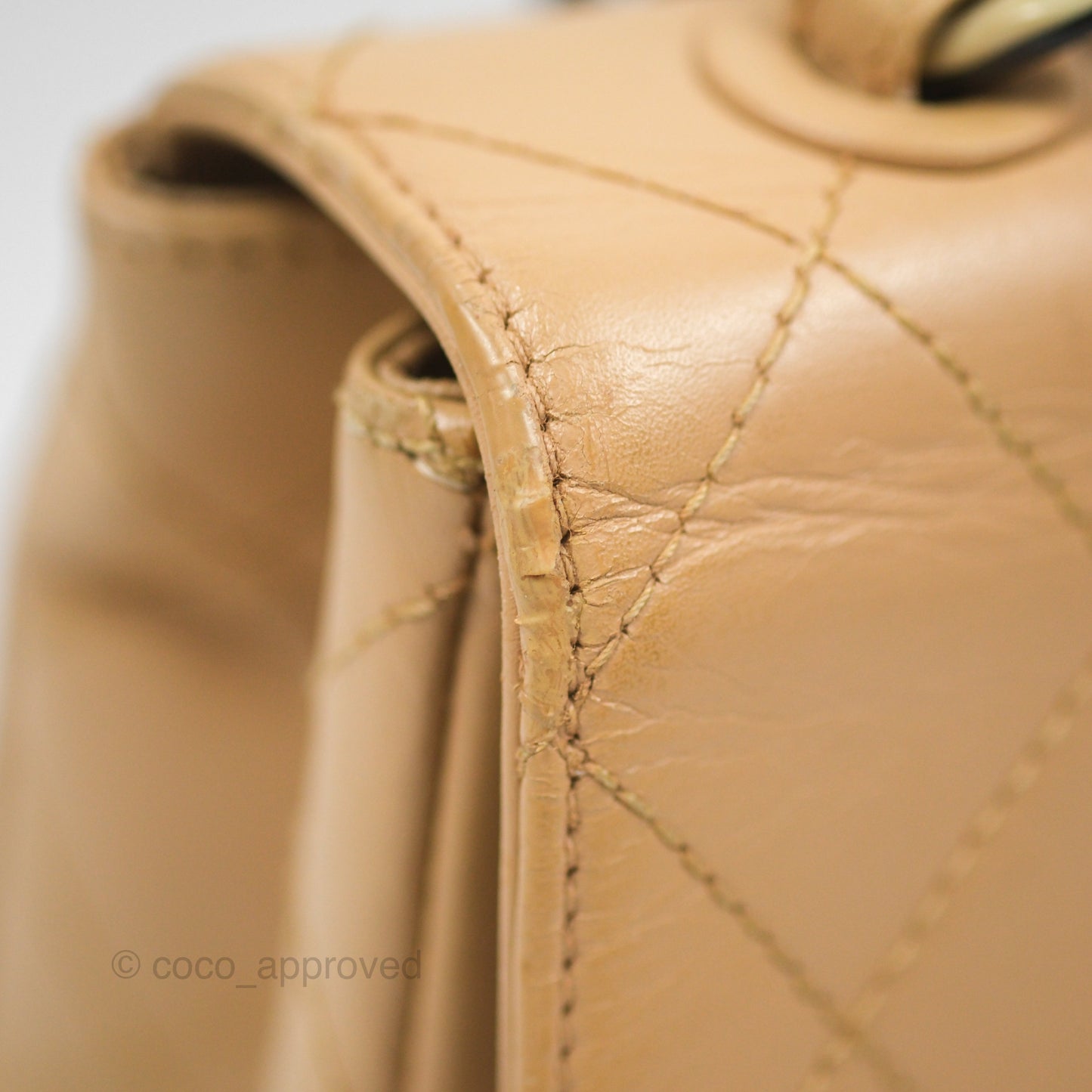 Chanel Vintage Jumbo Beige Flap Bag Lambskin Enamel Hardware