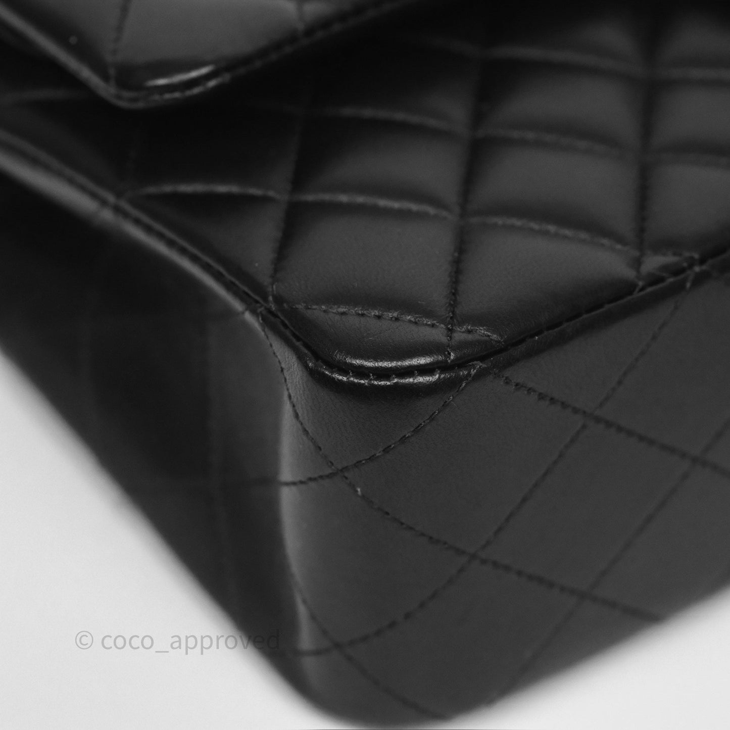 Chanel Classic M/L Medium Flap Quilted Black Lambskin Silver Hardware