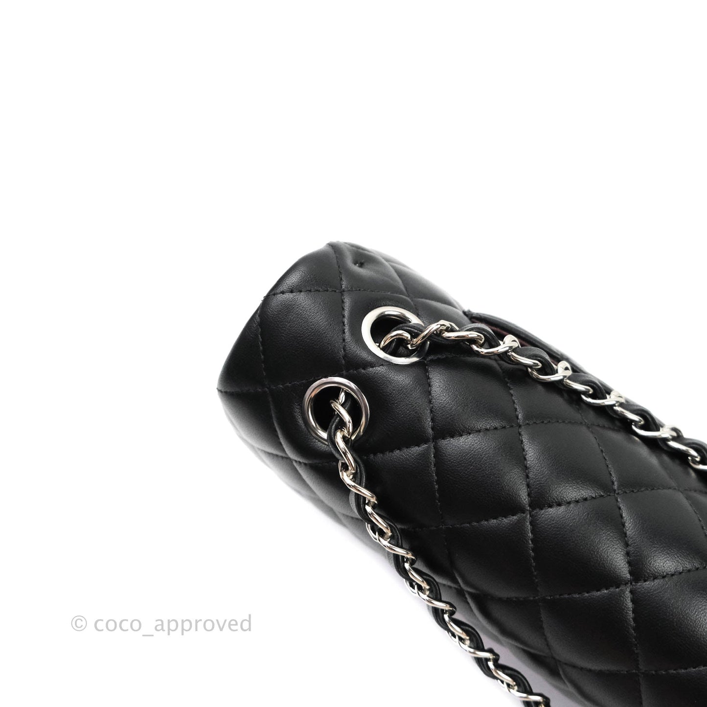 Chanel Classic M/L Medium Double Flap Bag Black Lambskin Silver Hardware