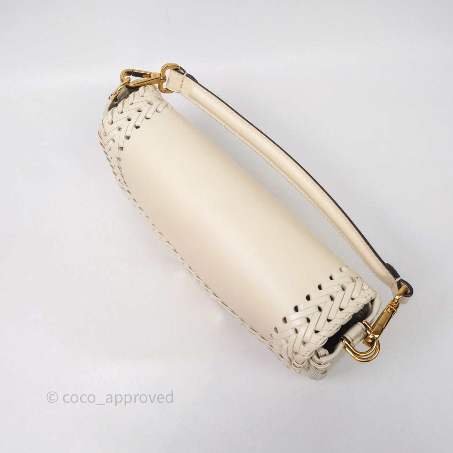 Fendi Braided Leather Baguette Bag Ivory Gold Hardware