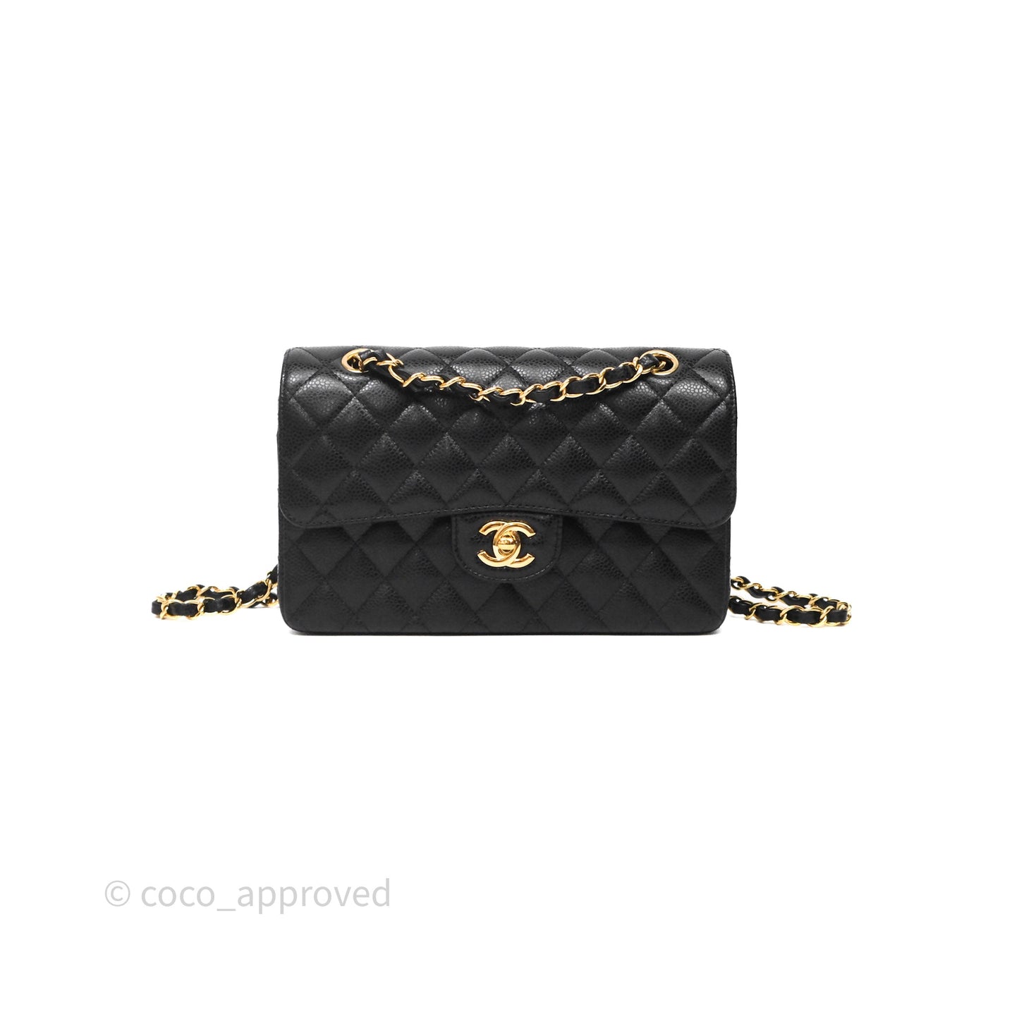 Chanel Small Classic Flap Quilted Black Caviar Gold Hardware