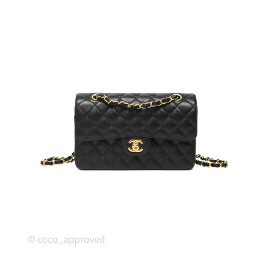 Chanel Small Classic Flap Quilted Black Caviar Gold Hardware