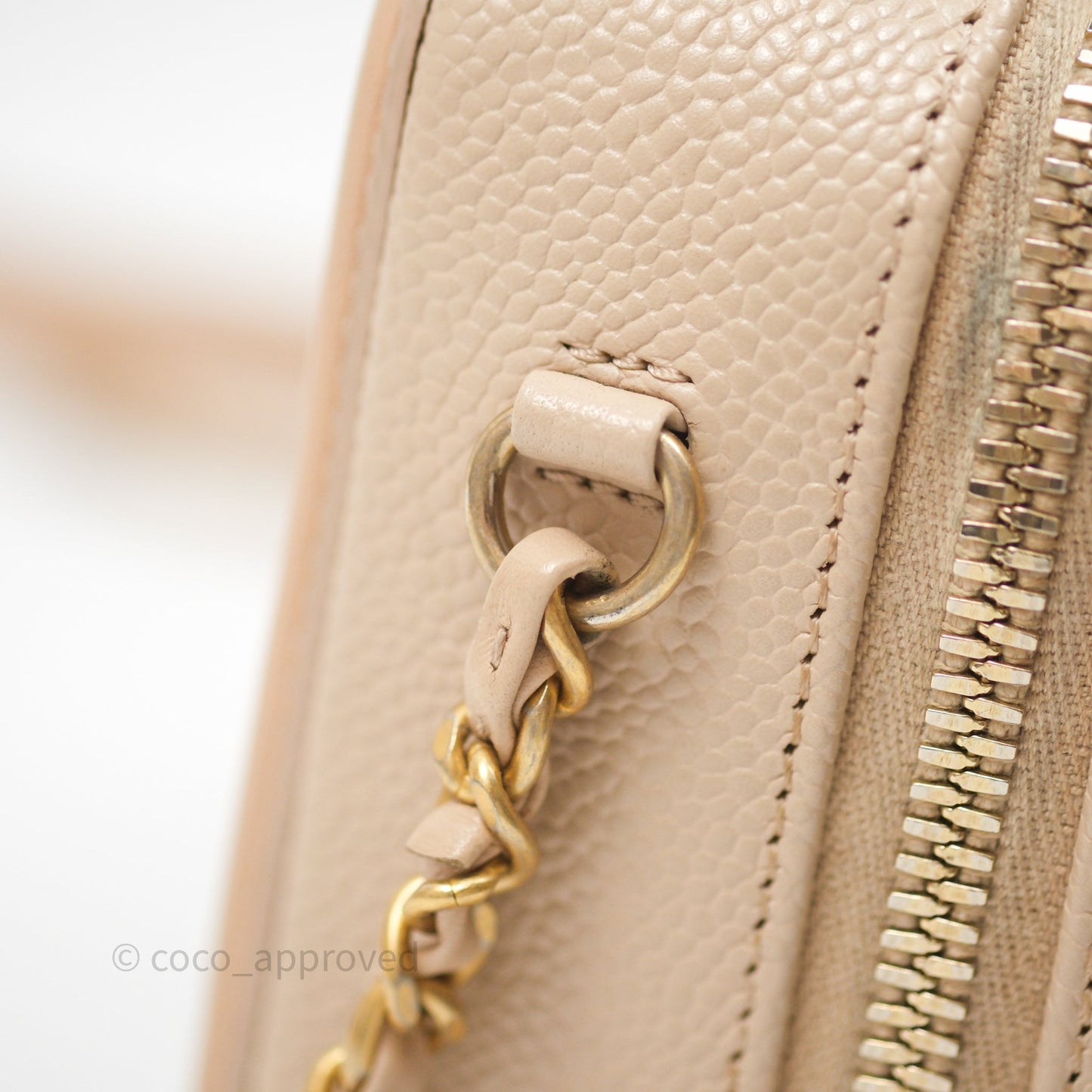 Chanel Quilted Small CC Filigree Vanity Case Beige Caviar Gold Hardware