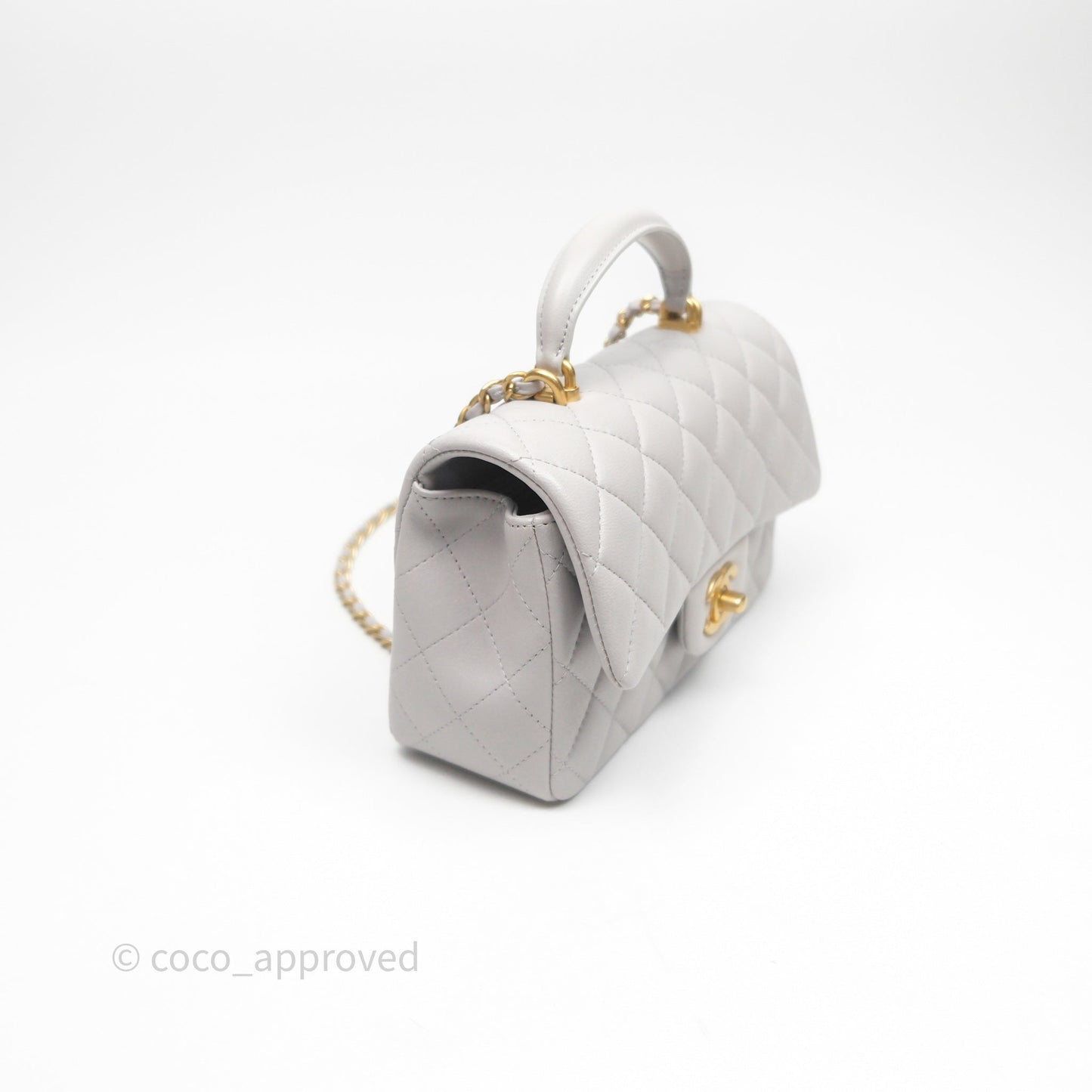 Chanel Top Handle Mini Rectangular Flap Bag Grey Lambskin Aged Gold Hardware
