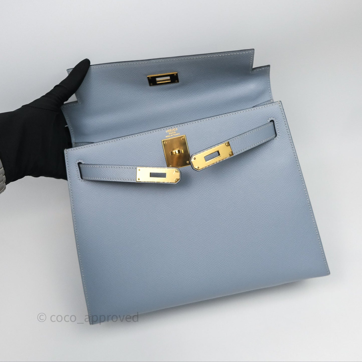 Hermès Kelly II 28 Sellier Bleu Lin J7 Epsom Gold Hardware