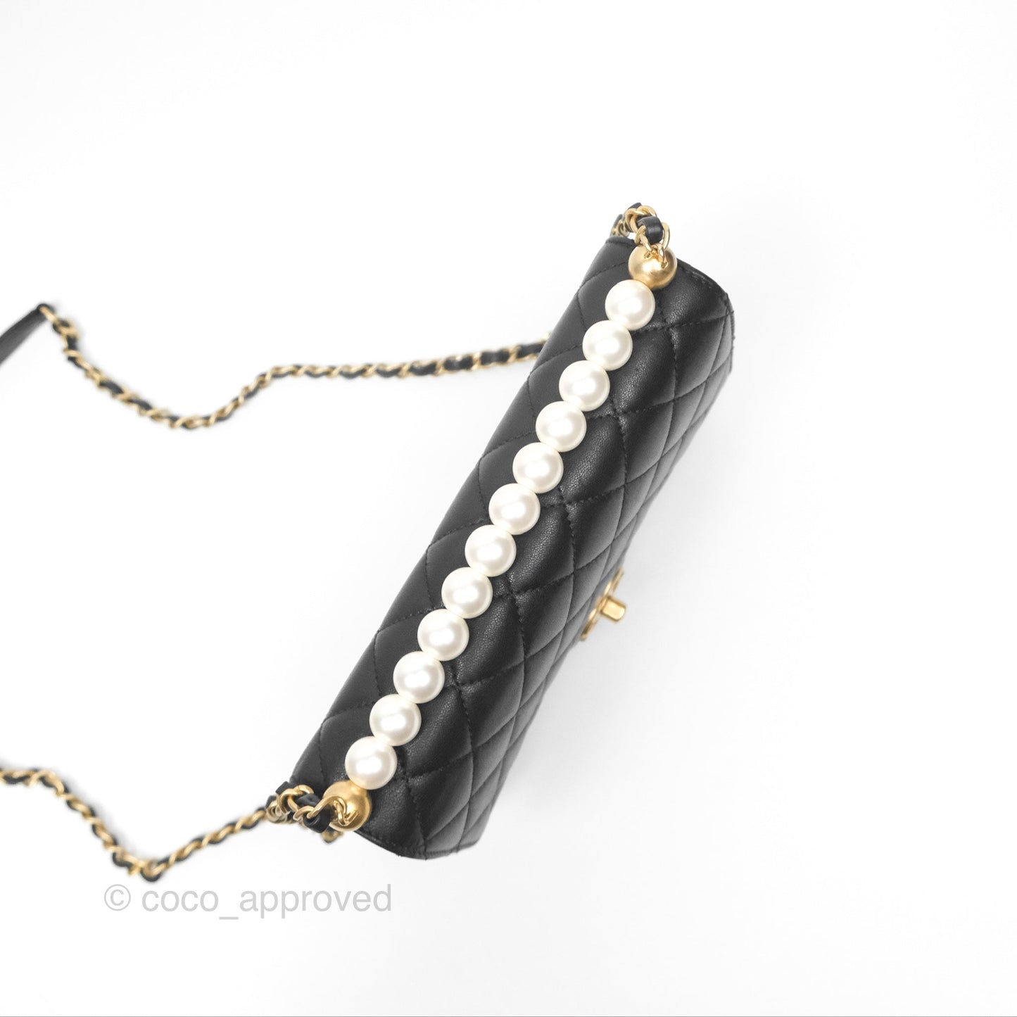 Chanel Small Chic Pearls Flap Quilted Black Goatskin Aged Gold Hardware