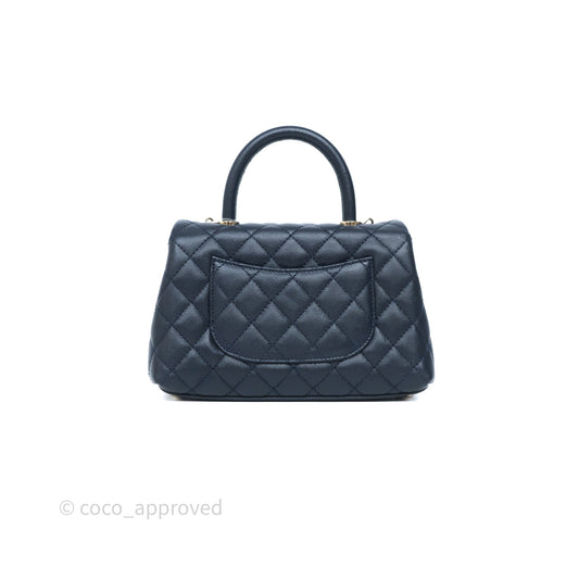 Chanel Small Coco Handle Navy Caviar Light Gold Hardware