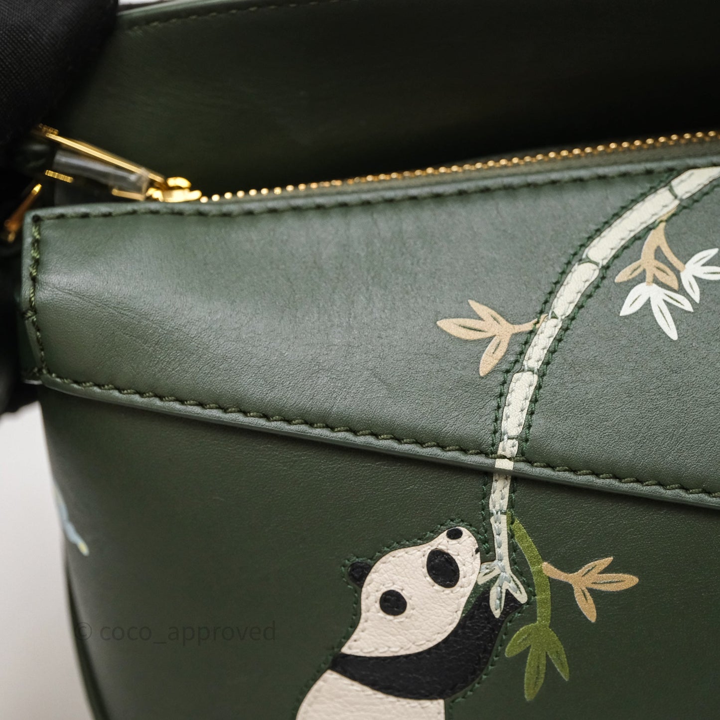 Loewe X SUNA FUJITA Mini Pandas Puzzle Bag Dark Green Calfskin Gold Hardware