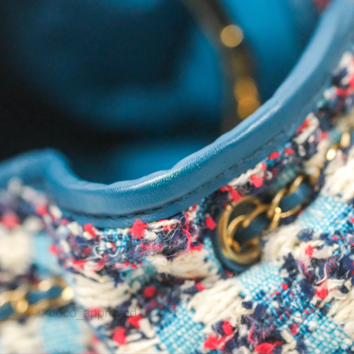Chanel Cuba Chesterfield Tweed Drawstring Bucket Bag Blue Aged Gold Hardware 17C