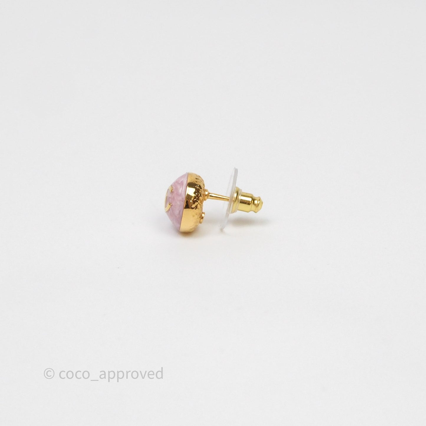 Chanel CC Pink Round Earrings Gold Tone 26C