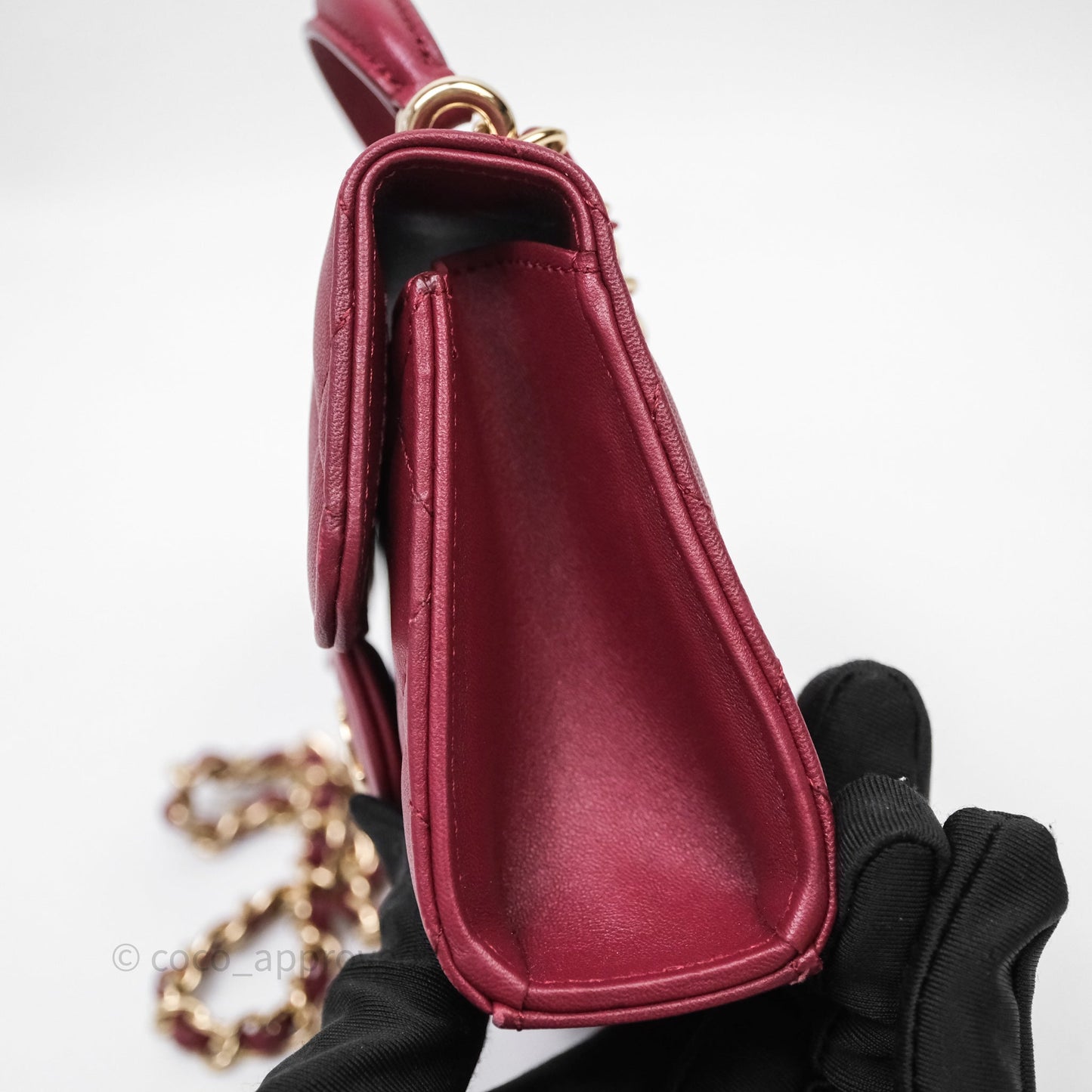 Chanel Mini Top Handle Flap Bag Red Lambskin Gold Hardware