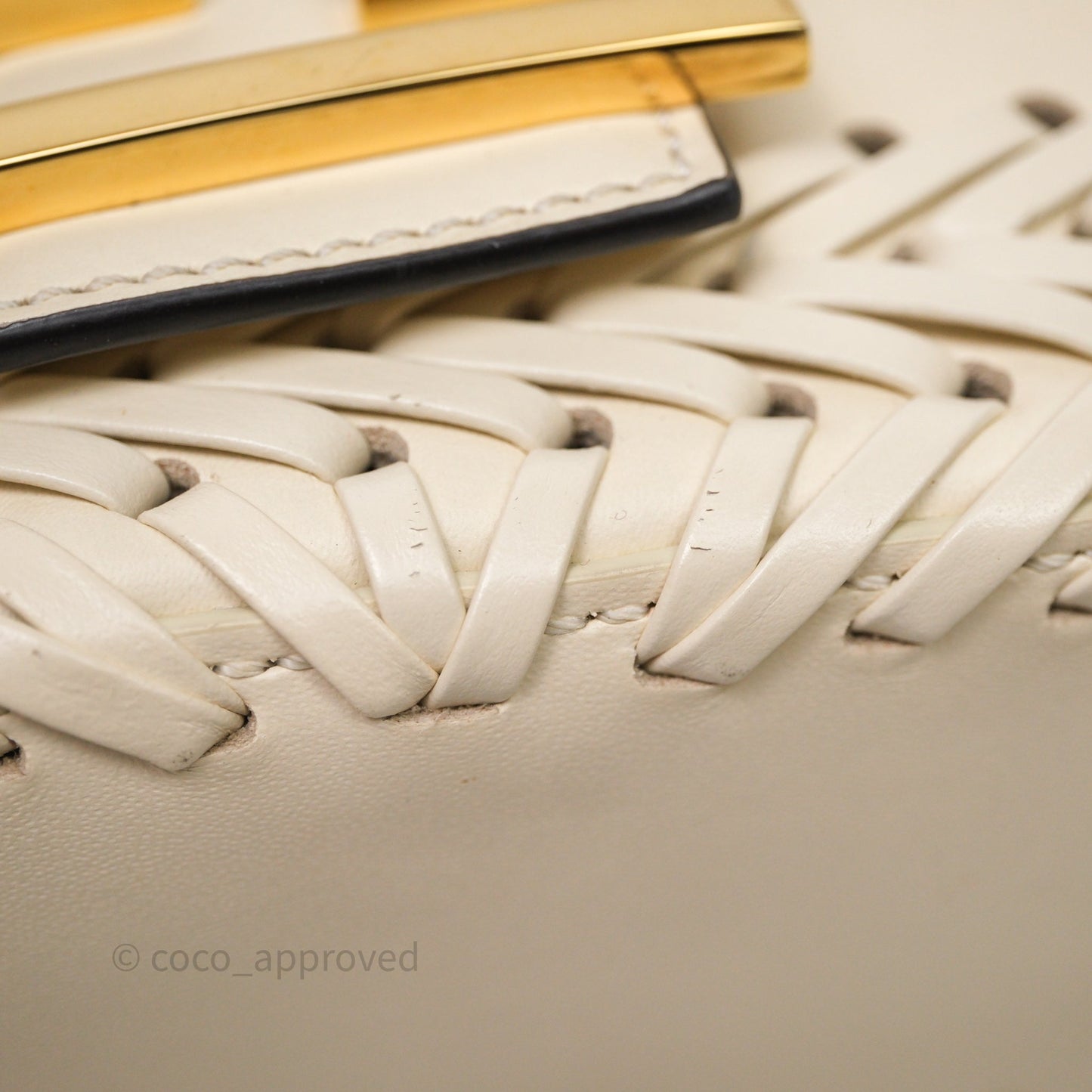 Fendi Braided Leather Baguette Bag Ivory Gold Hardware