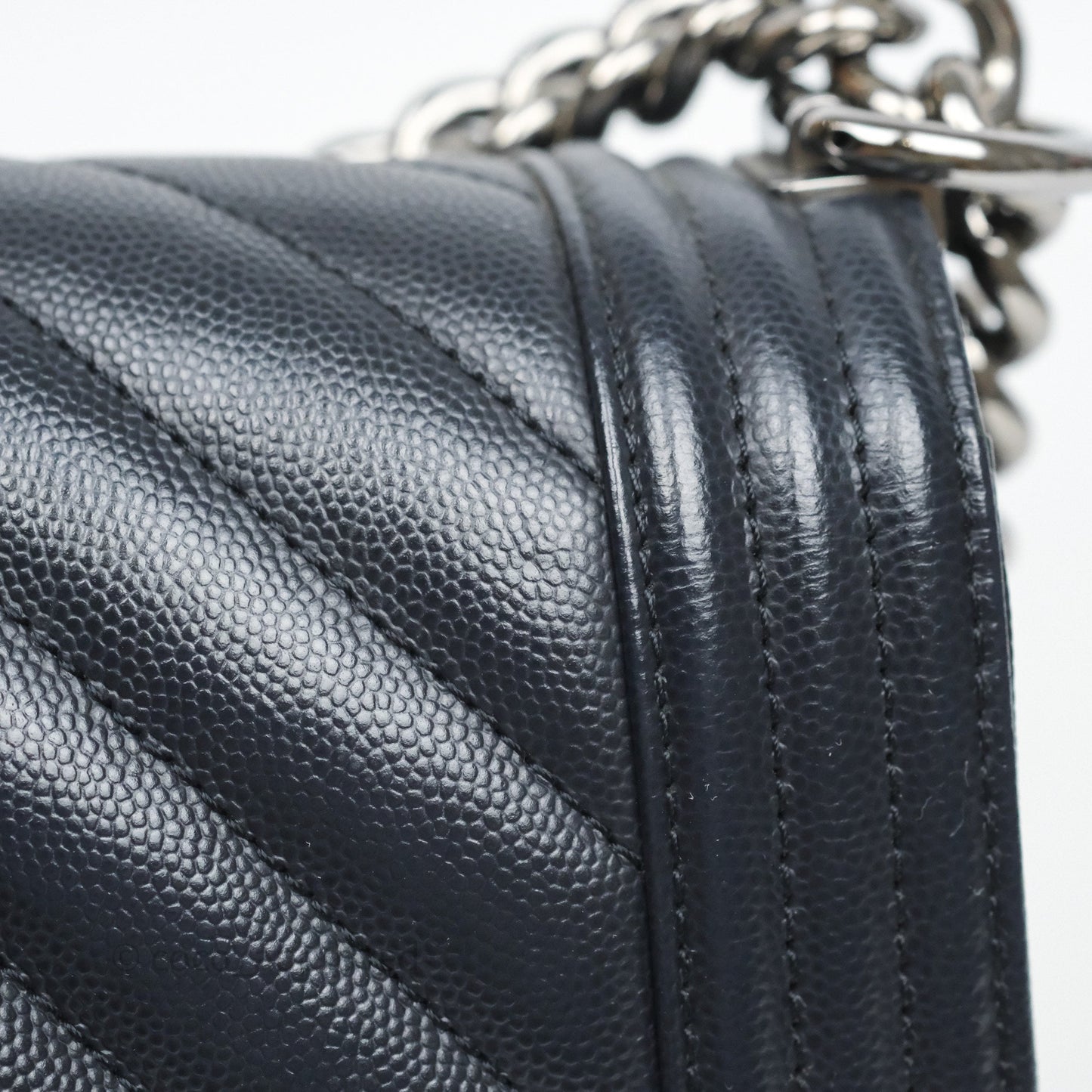 Chanel Medium Boy Chevron Dark Navy Caviar Silver Hardware