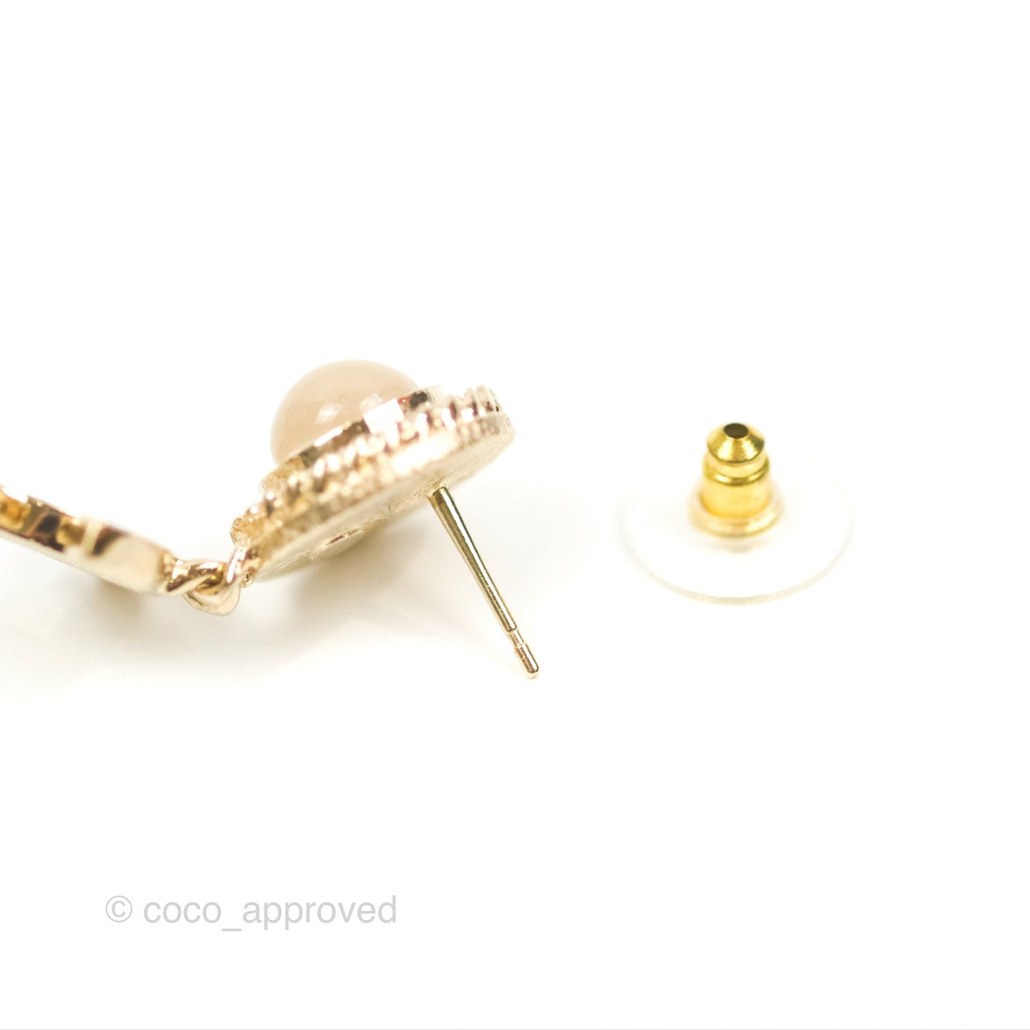 Chanel Round Resin Crystal CC Drop Earrings Gold Tone 21B