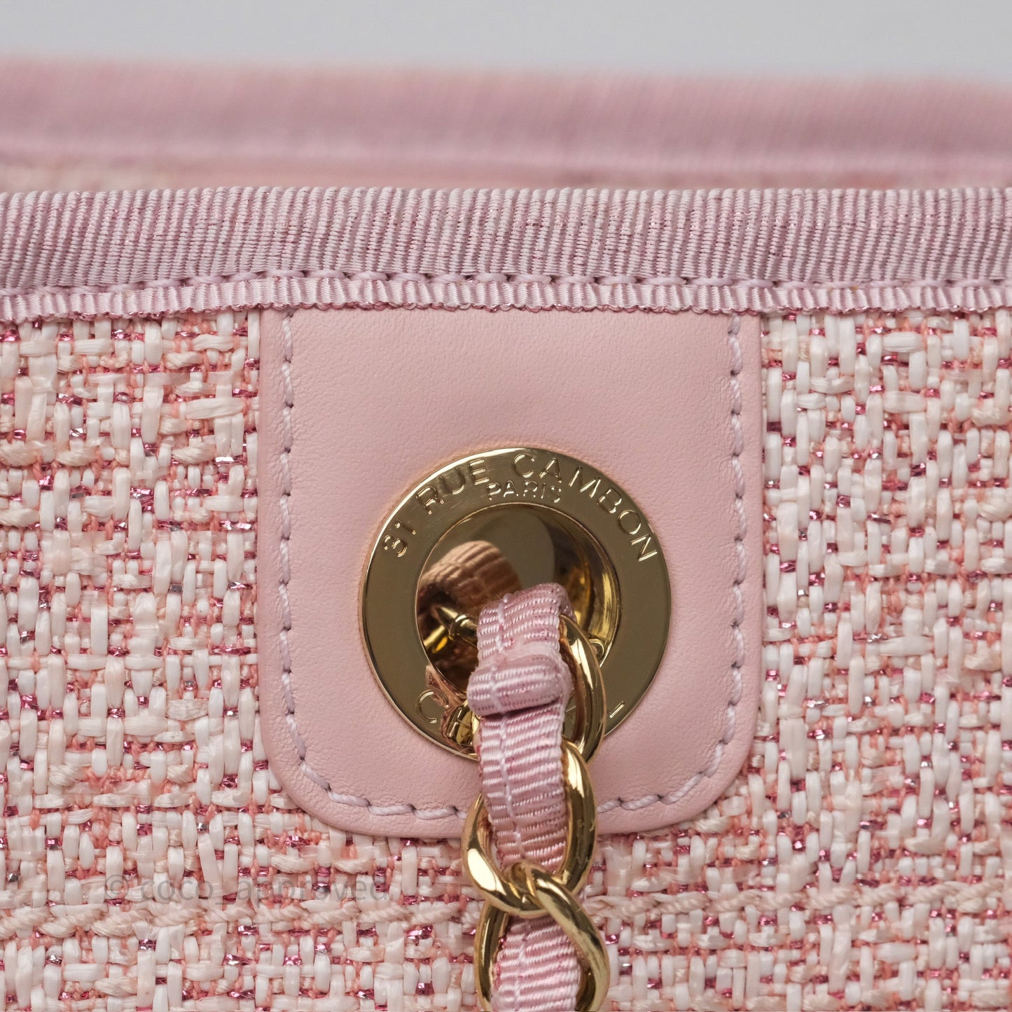 Chanel Medium Deauville Pink Glitter Raffia Gold Hardware