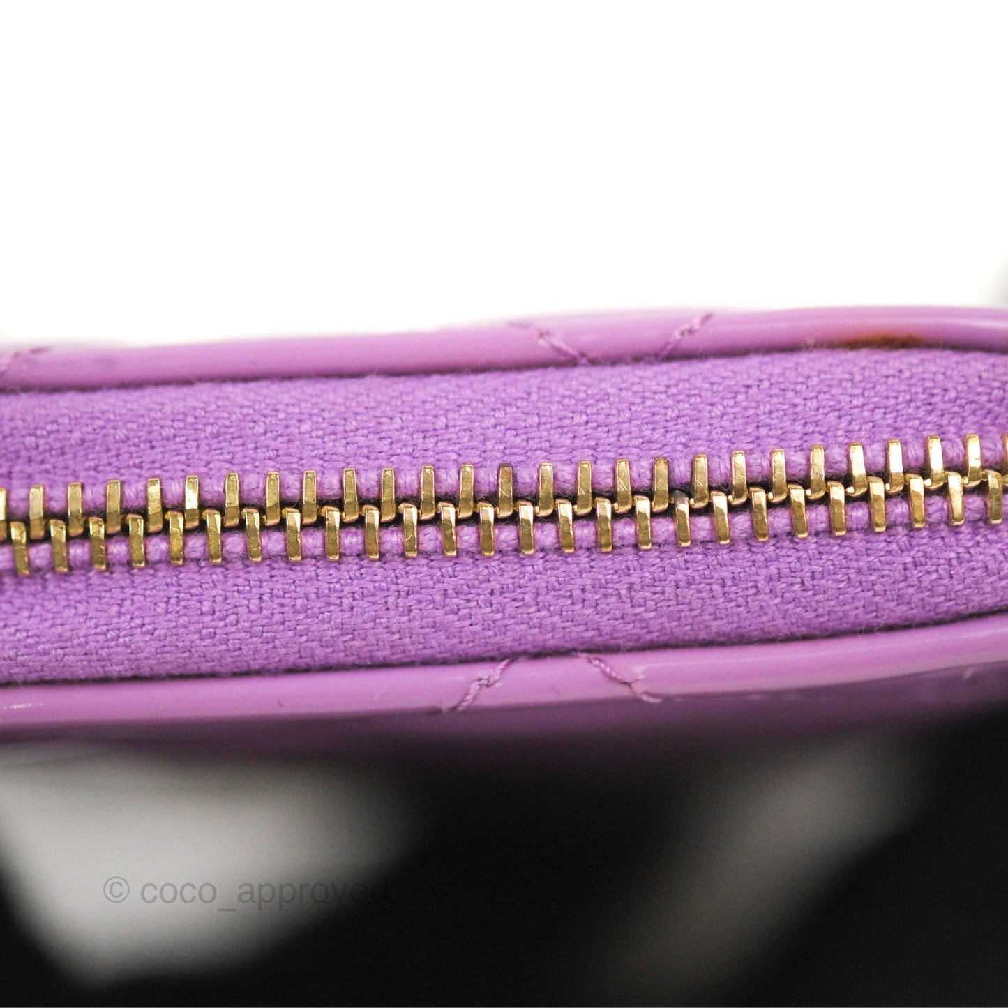 Chanel Classic Quilted Key Holder Purple Patent Gold Hardware