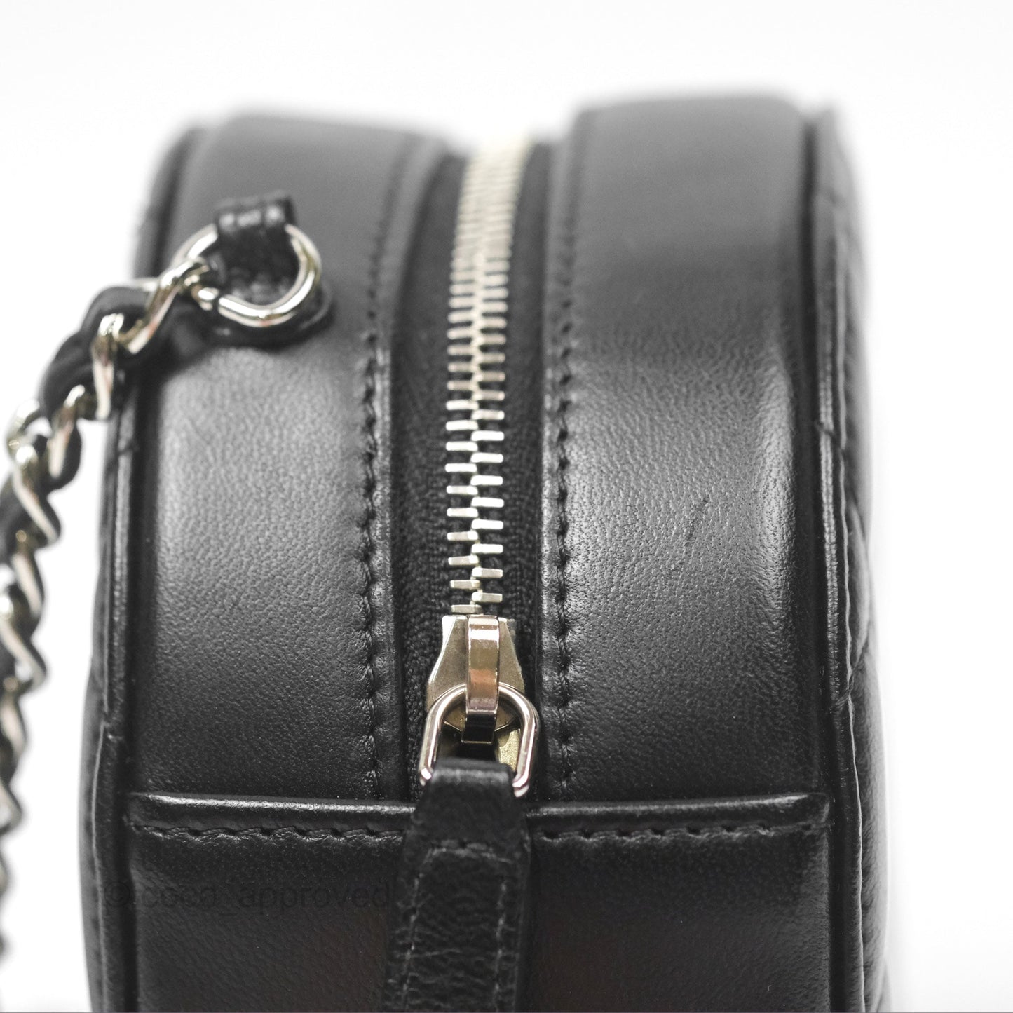 Chanel Classic Quilted Round Clutch With Chain Black Lambskin Silver Hardware