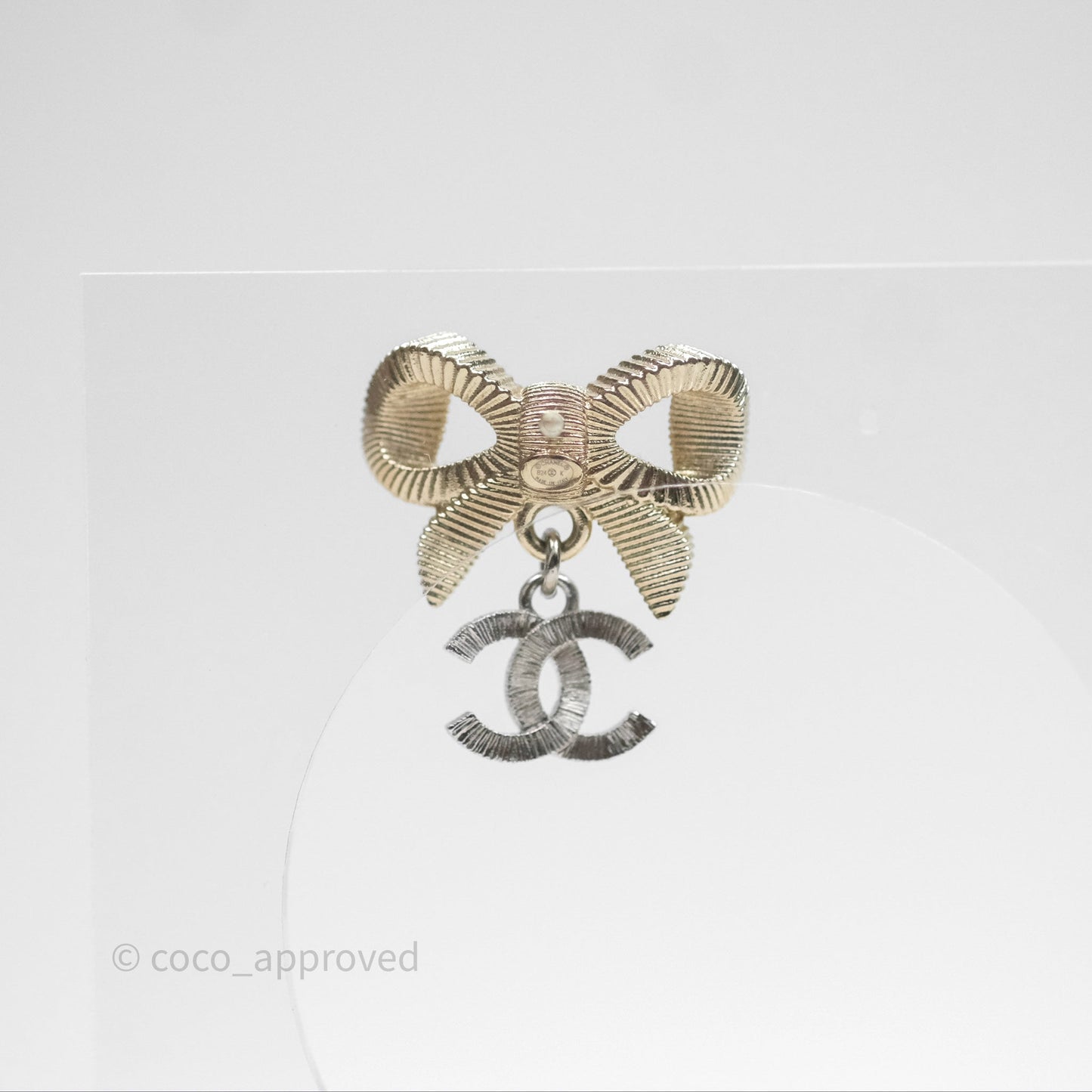 Chanel Bow Knot Crystal CC Drop Earrings 24K