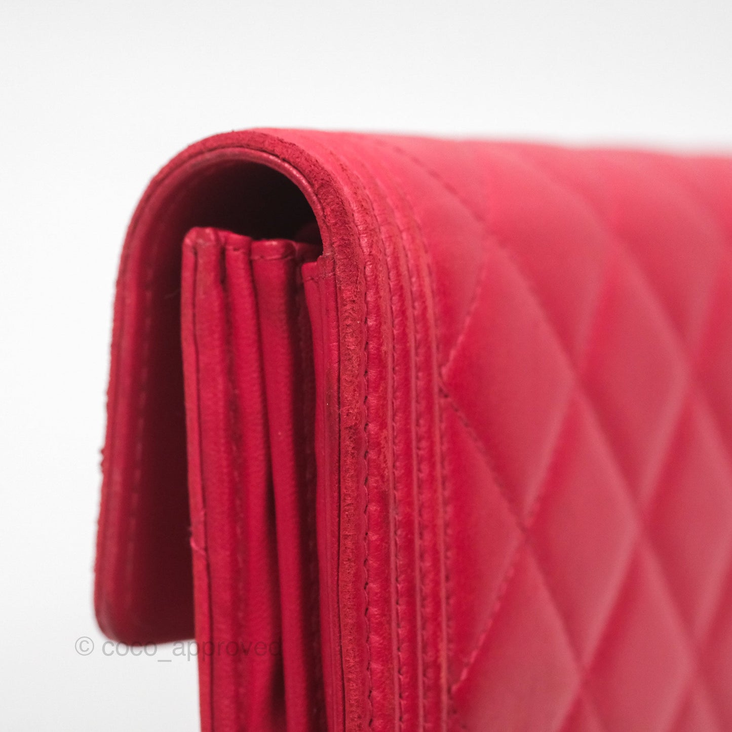Chanel Quilted Boy Flap Long Wallet Red Lambskin Gold Hardware