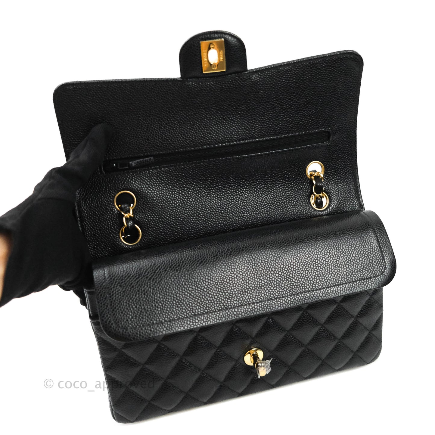 Chanel Classic M/L Medium Double Flap Bag Black Caviar Gold Hardware