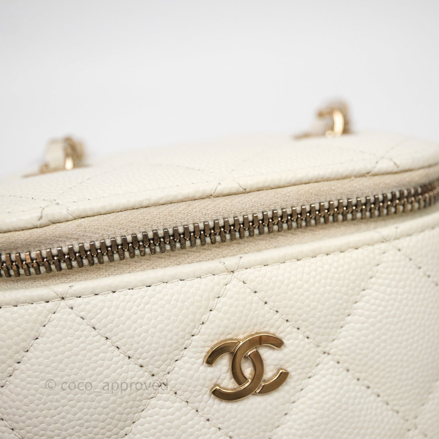 Chanel Mini Vanity With Chain White Caviar Gold Hardware