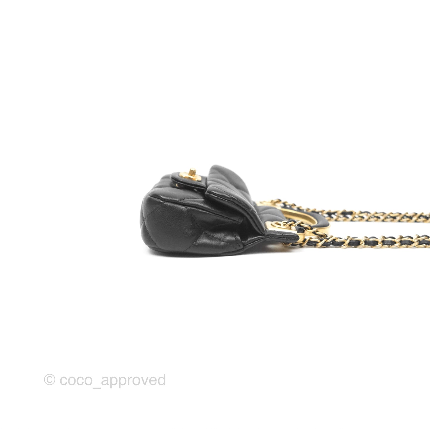 Chanel Lady Handle Flap Card Holder With Chain Black Calfskin Gold Hardware