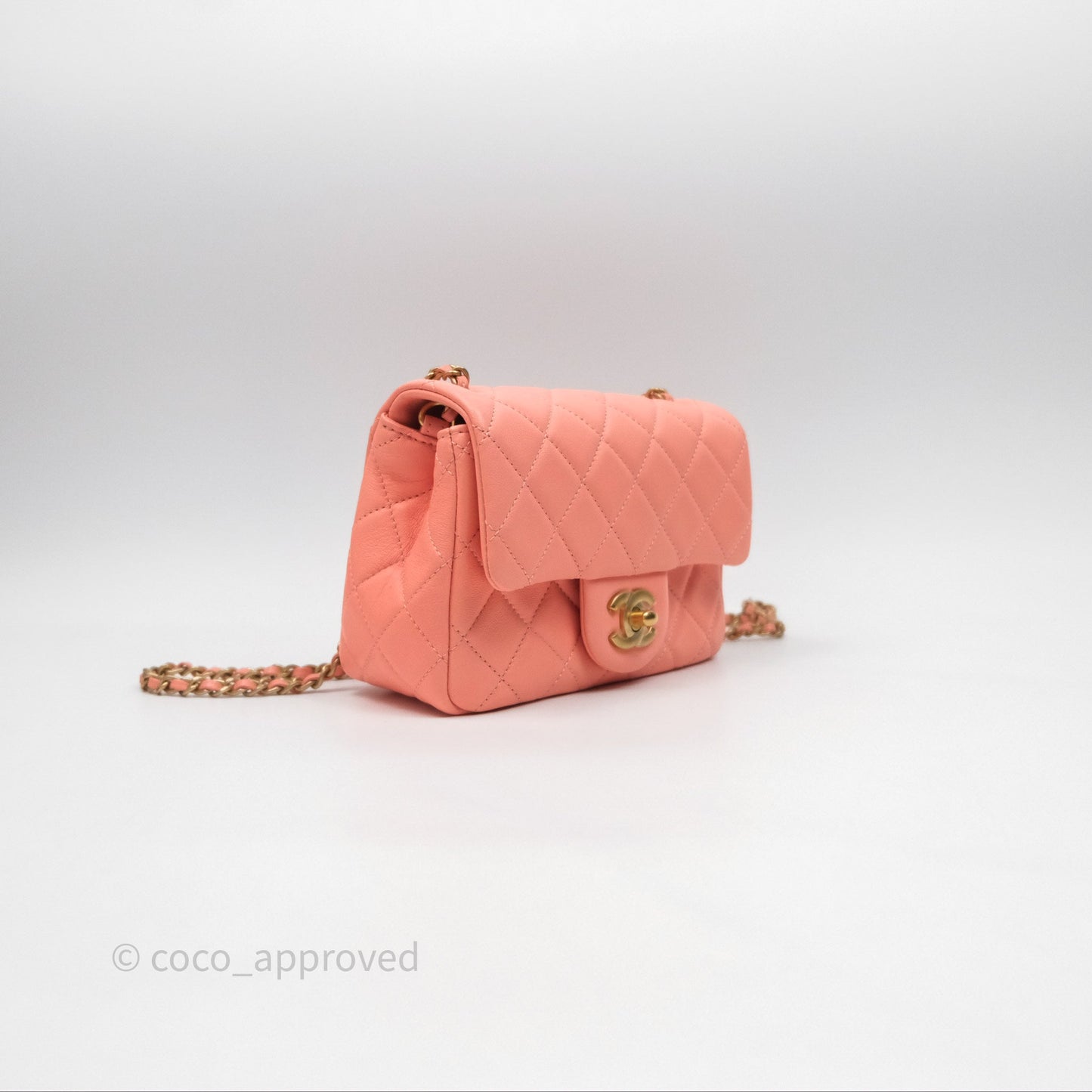 Chanel Pearl Crush Mini Square Quilted Peachy Pink Lambskin Aged Gold Hardware