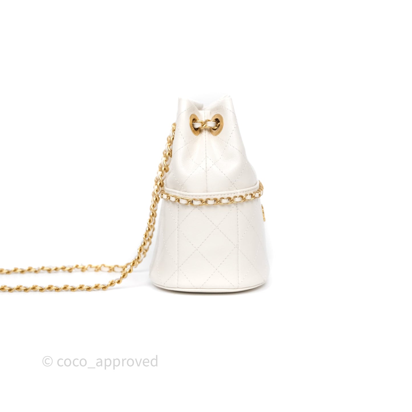 Chanel Mini Bucket Bag White Shiny Lambskin Aged Gold Hardware 25C