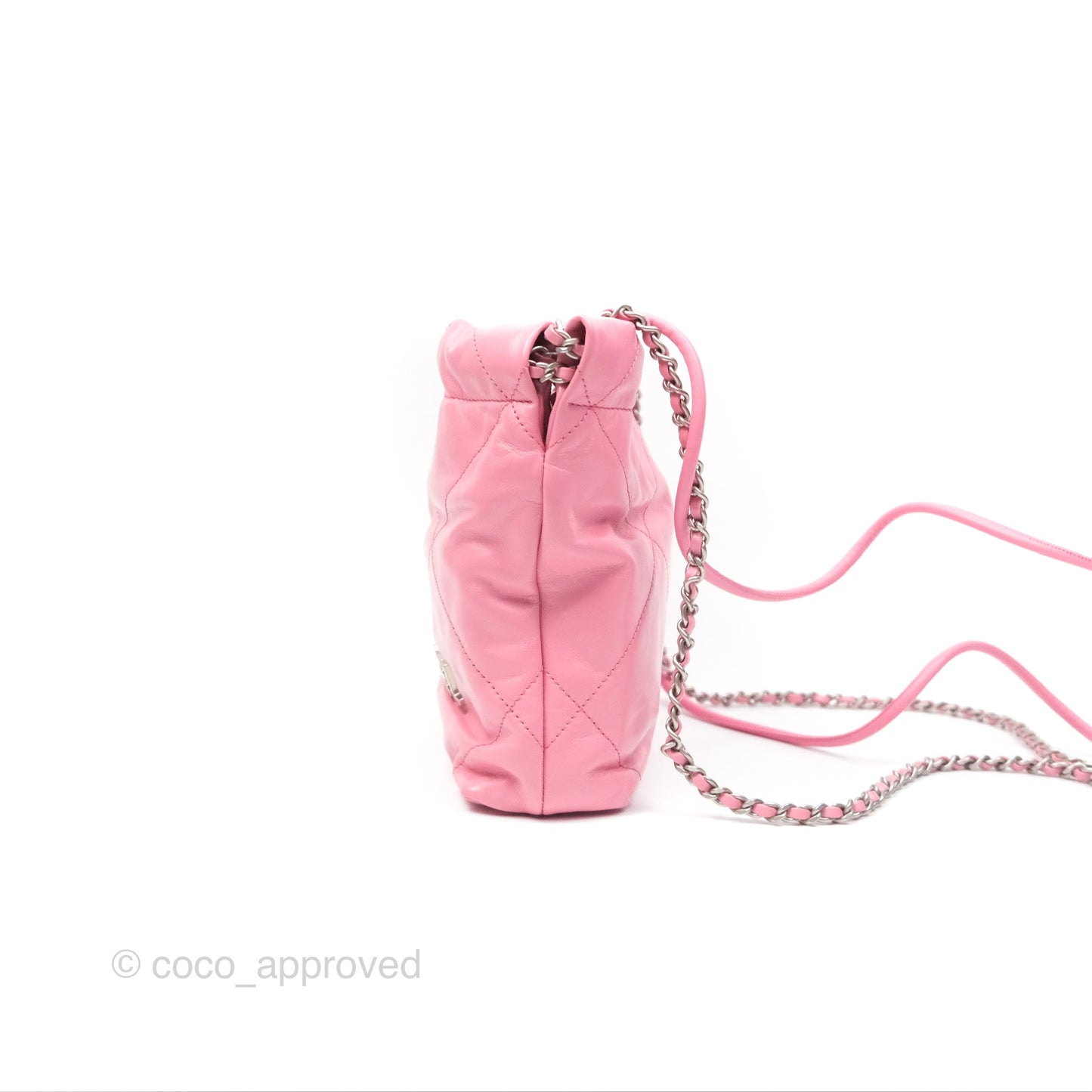 Chanel 22 Mini Bag Pink Crumpled Calfskin Aged Silver Hardware