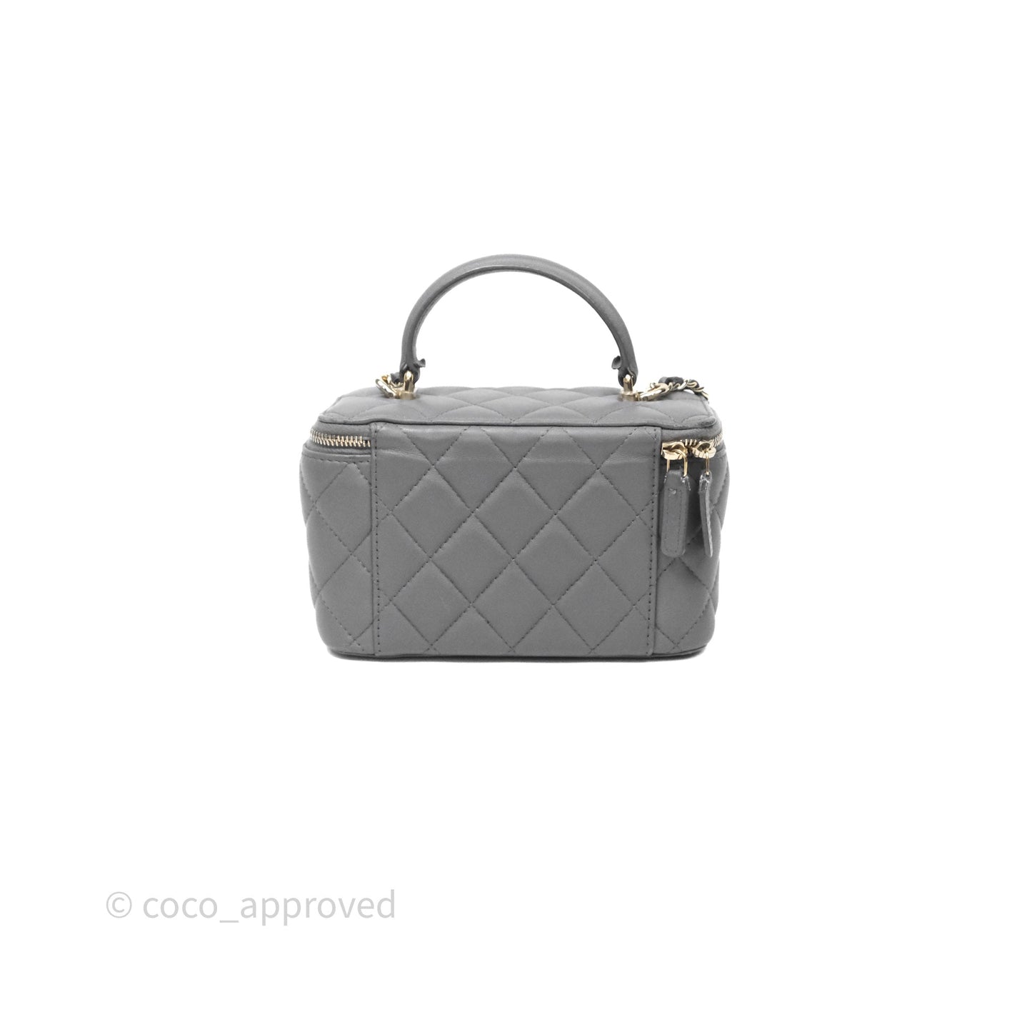 Chanel Vanity Rectangular Top Handle Grey Lambskin Gold Hardware
