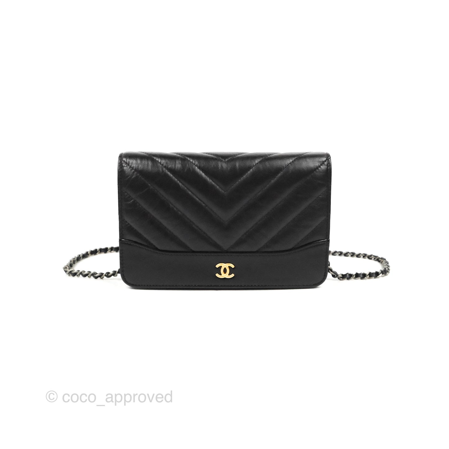 Chanel Chevron Wallet on Chain WOC Black Calfskin Gold Hardware