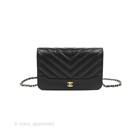 Chanel Chevron Wallet on Chain WOC Black Calfskin Gold Hardware