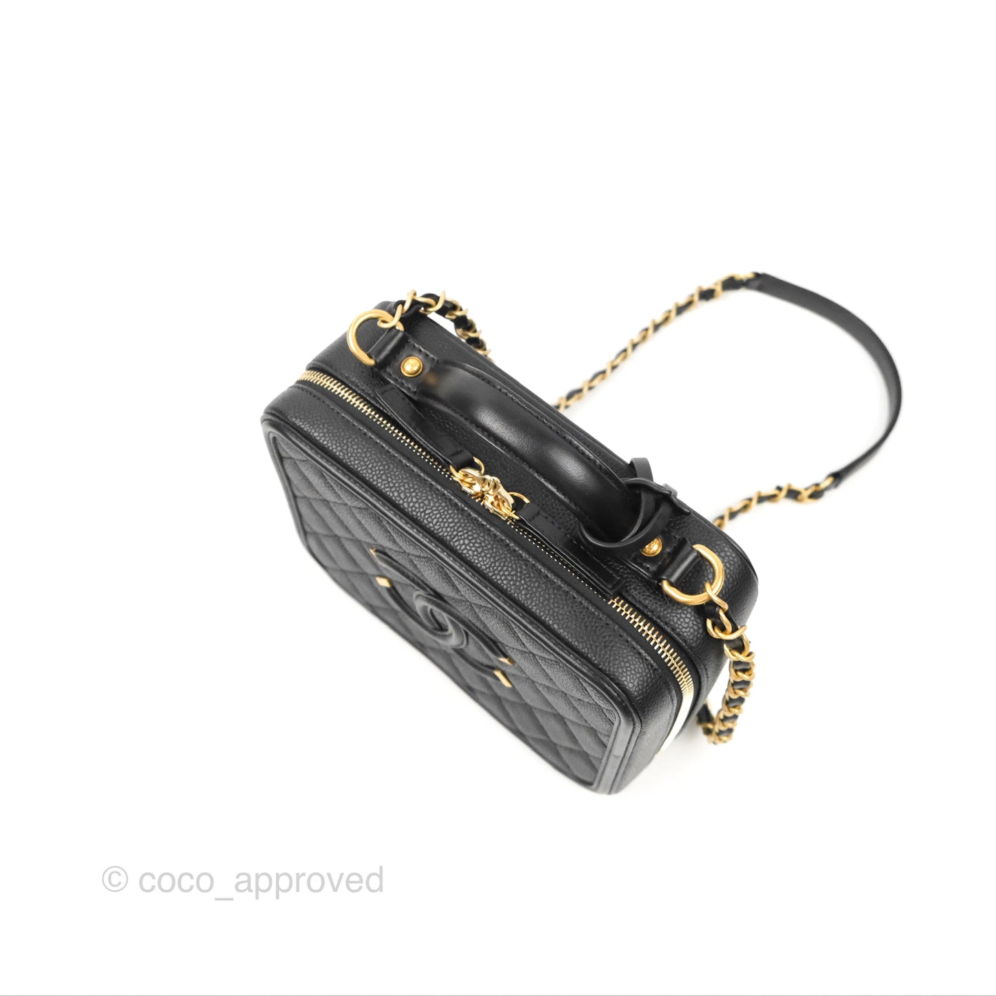 Chanel Quilted Medium CC Filigree Vanity Case Black Caviar Gold Hardware
