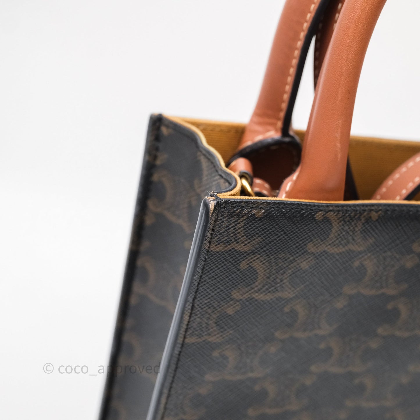 Celine Mini Vertical Cabas Bag Triomphe Canvas Tan Calfskin