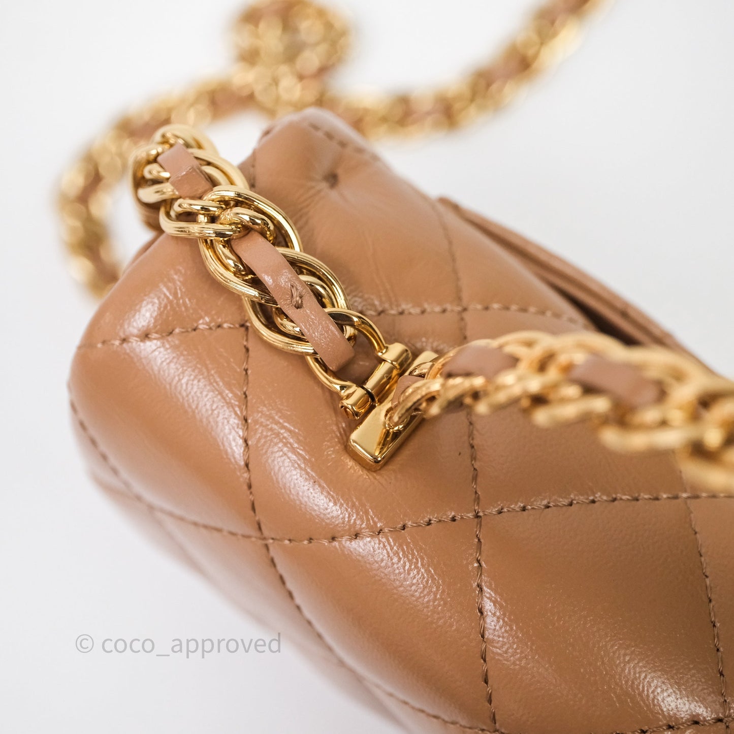 Chanel Top Handle Flap Bag Beige Lambskin Gold Hardware