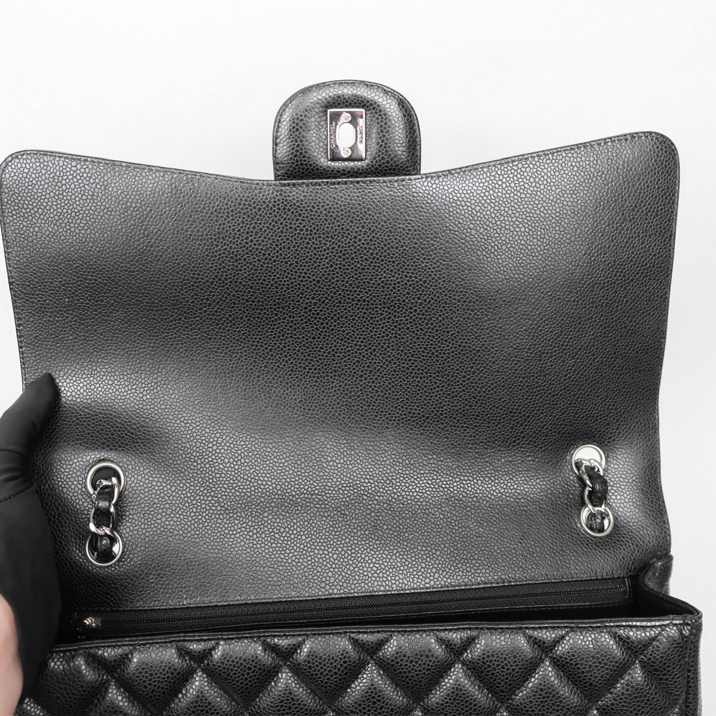 Chanel Maxi Single Flap Quilted Black Caviar Silver Hardware