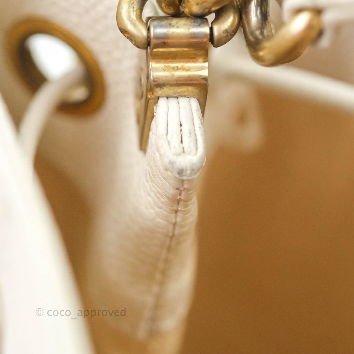 Chanel Grained Calfskin Ivory Drawstring Bucket Bag Aged Gold Hardware