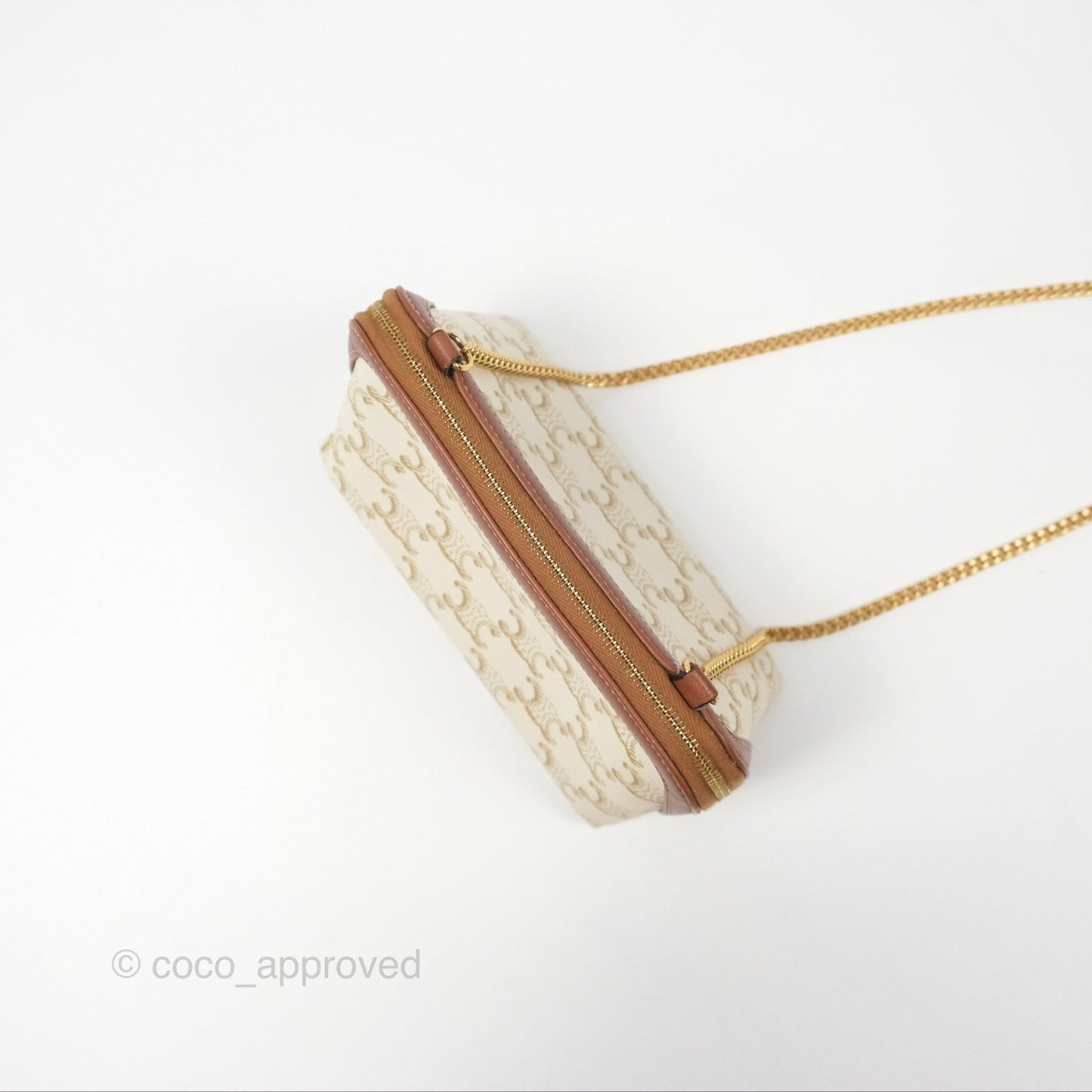 Celine Clutch With Chain Triomphe Canvas Lambskin White/Tan